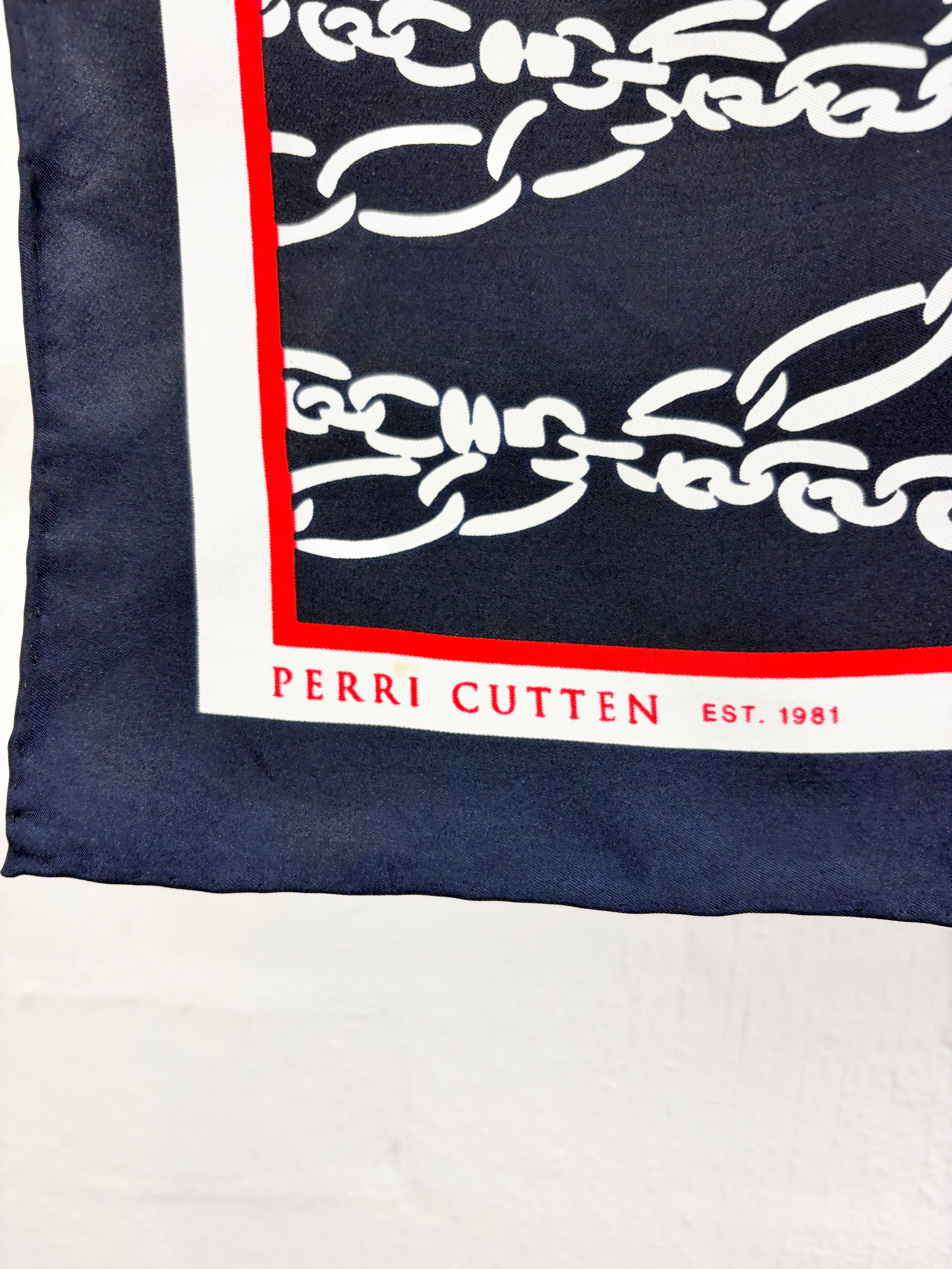 Perri Cutten Navy Blue & Red Chain Patterned Scarf