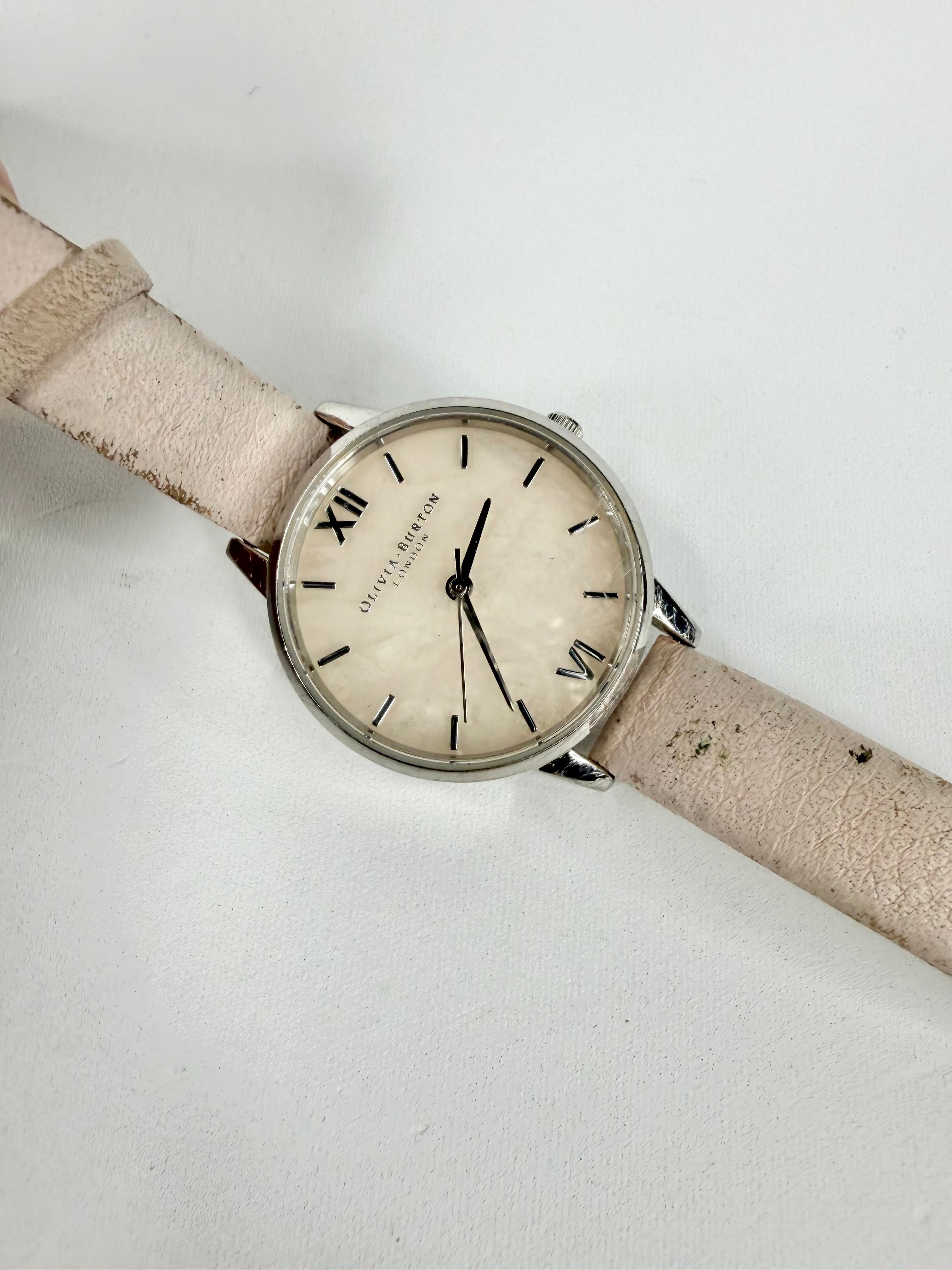 Oliva Burton Slim Silver Tone Pink Strap Wristwatch