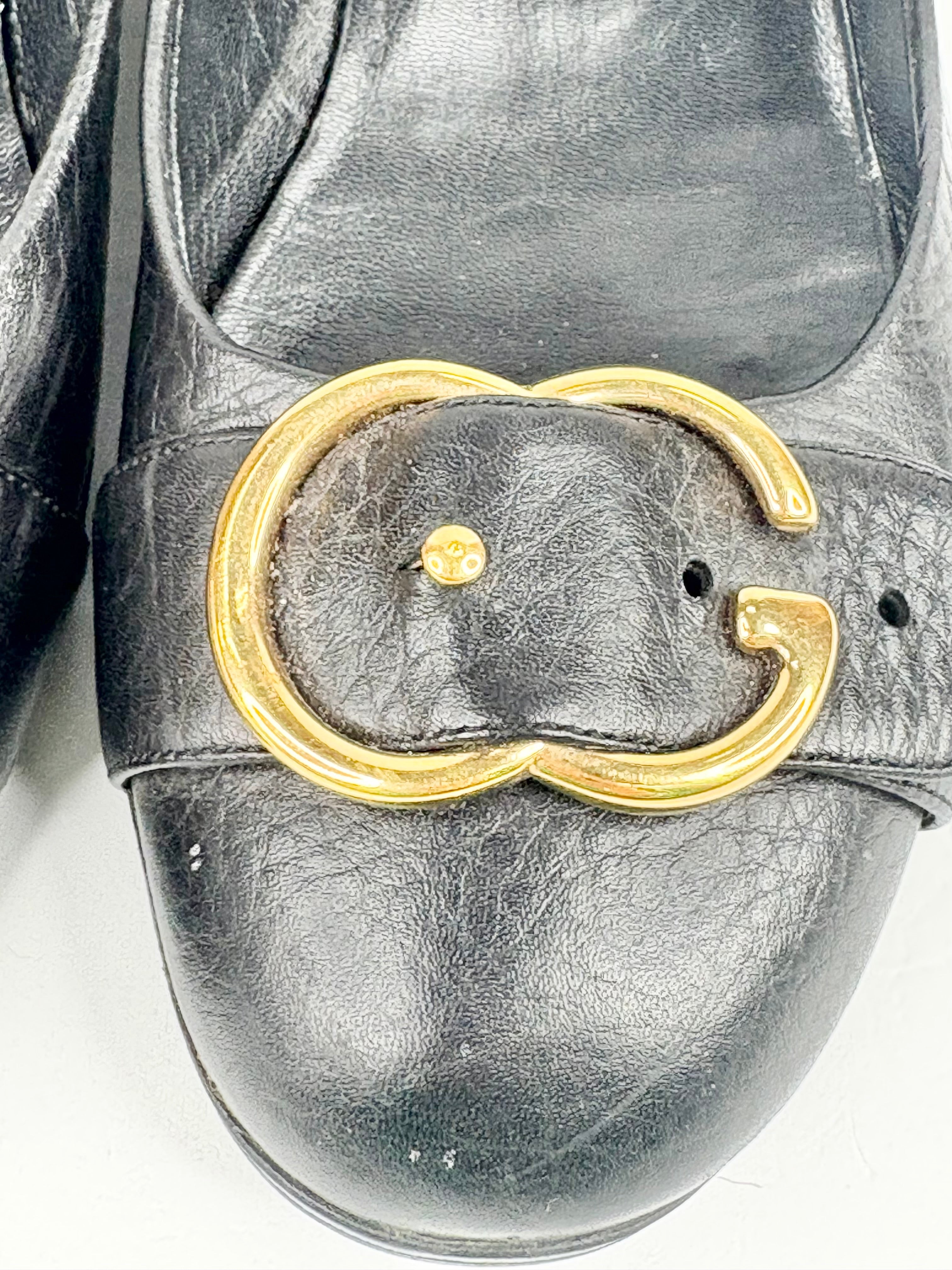 Gucci Black Pebbled Leather 'Cellarius' Flats - EU39