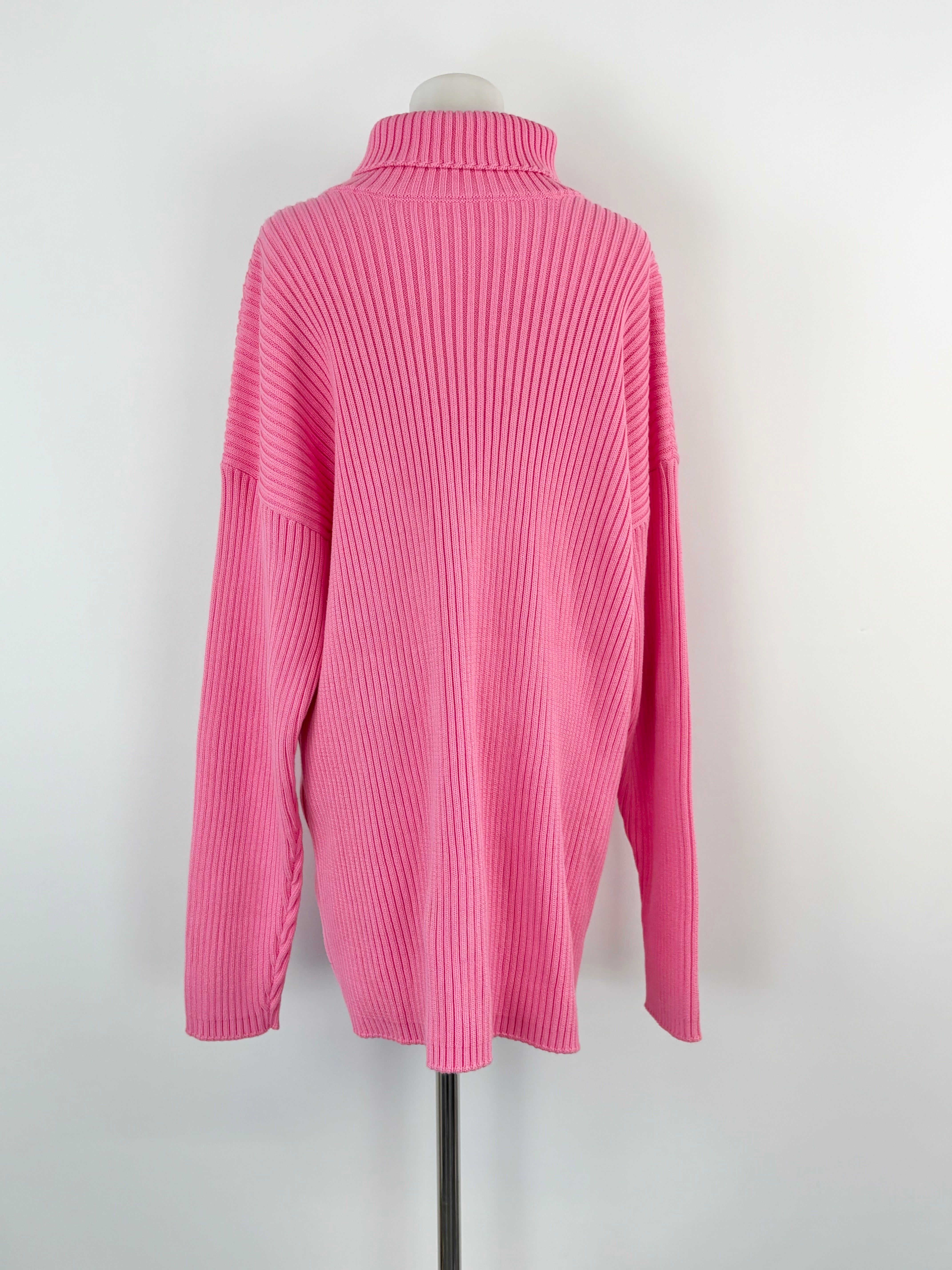 Balenciaga Pink Ribbed-Knit Logo Print Oversized Sweater - AU6/8