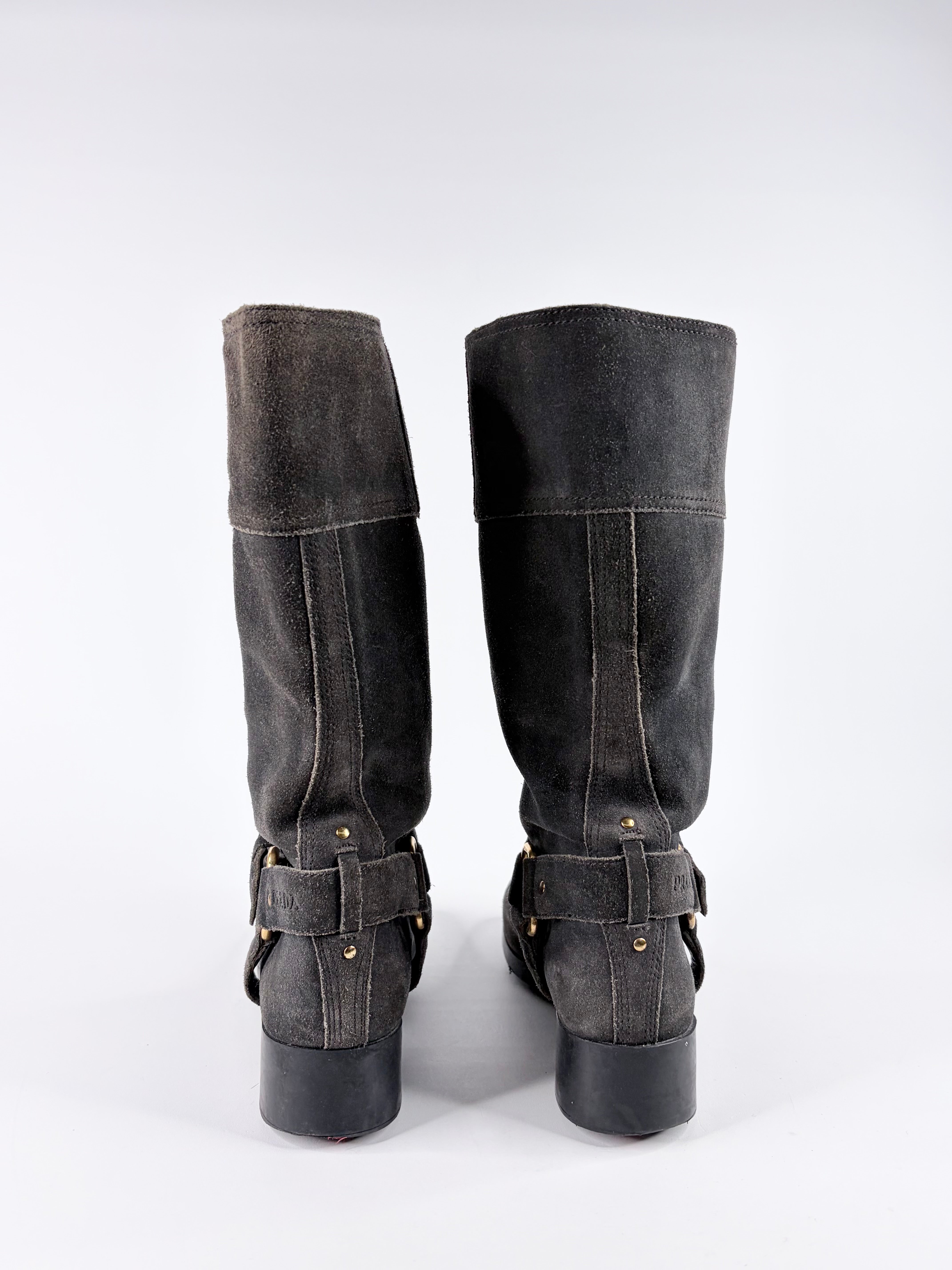 Prada Ash Grey Suede Biker Boots - EU
