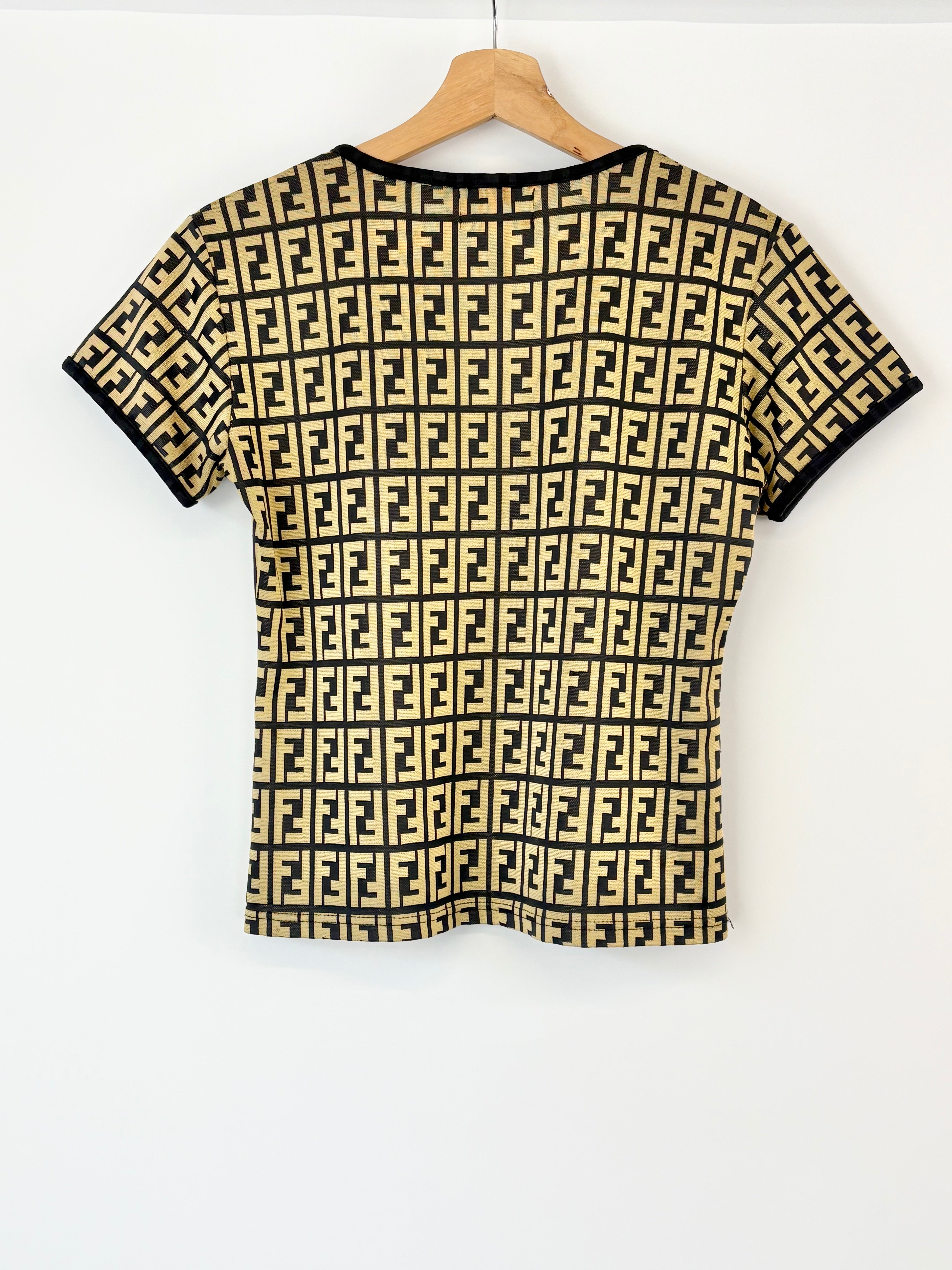 Fendi Vintage Black & Gold Monogrammed Mesh Top - AU8