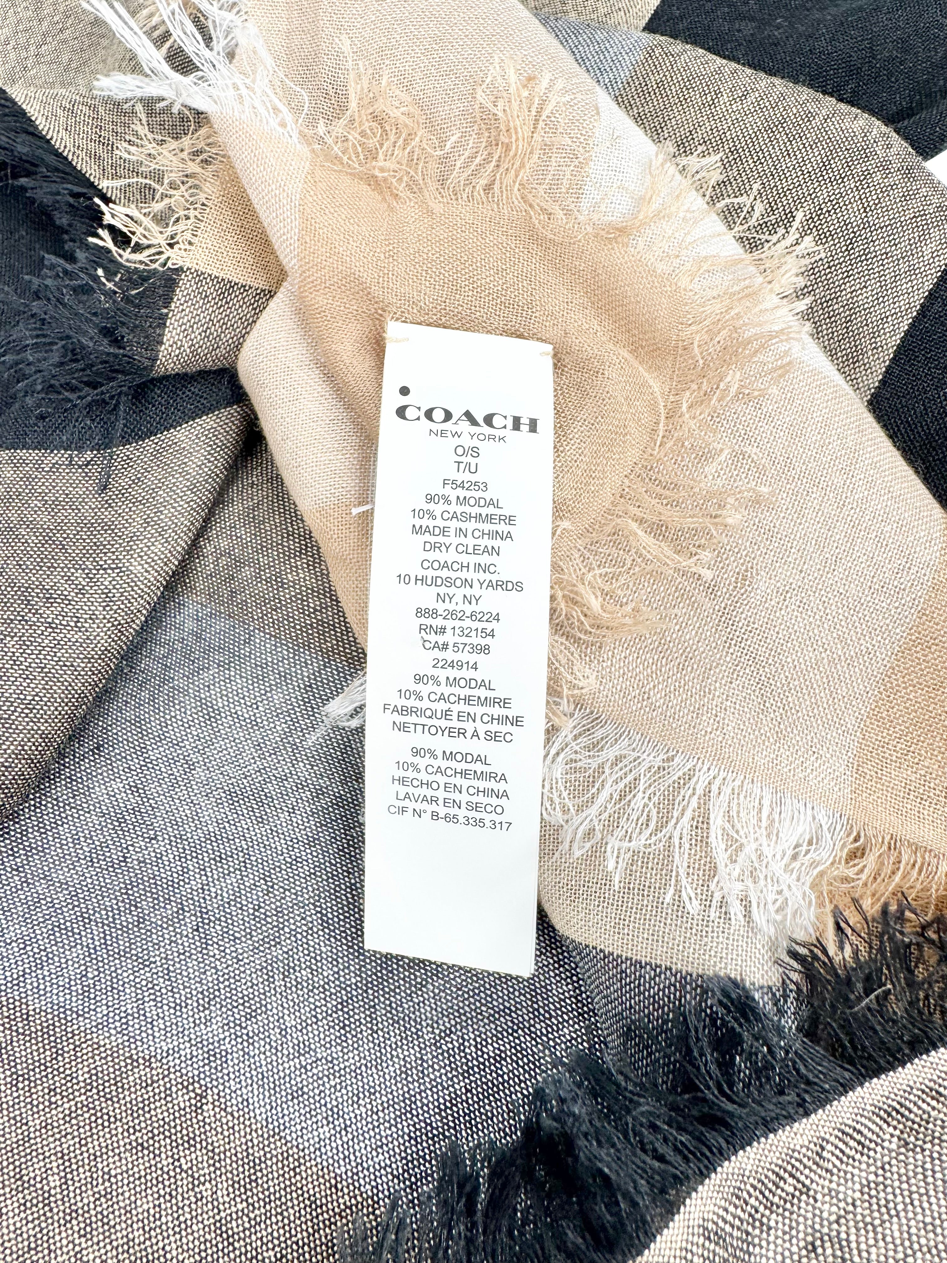 Coach Black and Beige Checked Scarf/Wrap