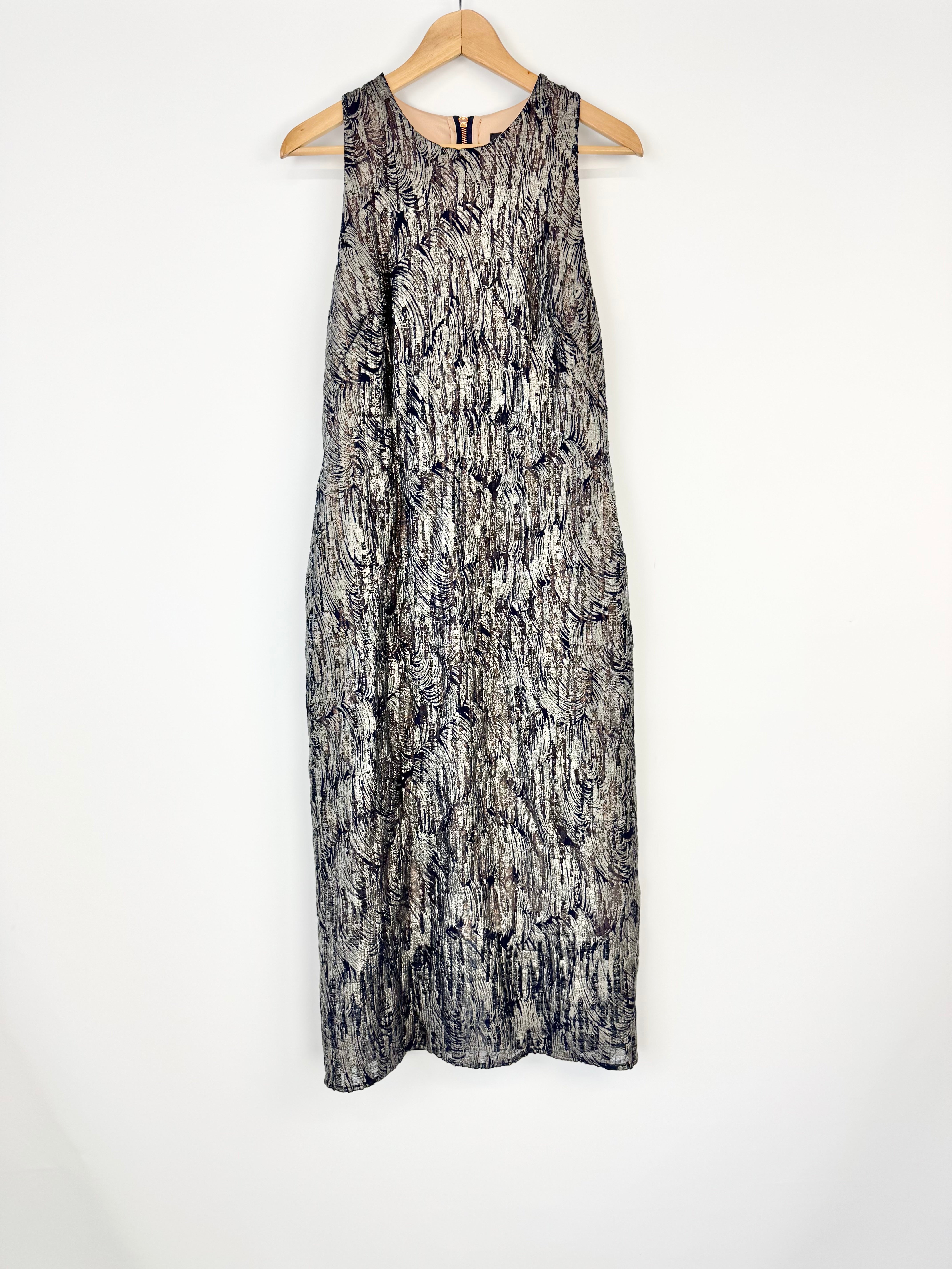 Ginger & Smart Black Lurex Silver & Blue Maxi Dress - AU14