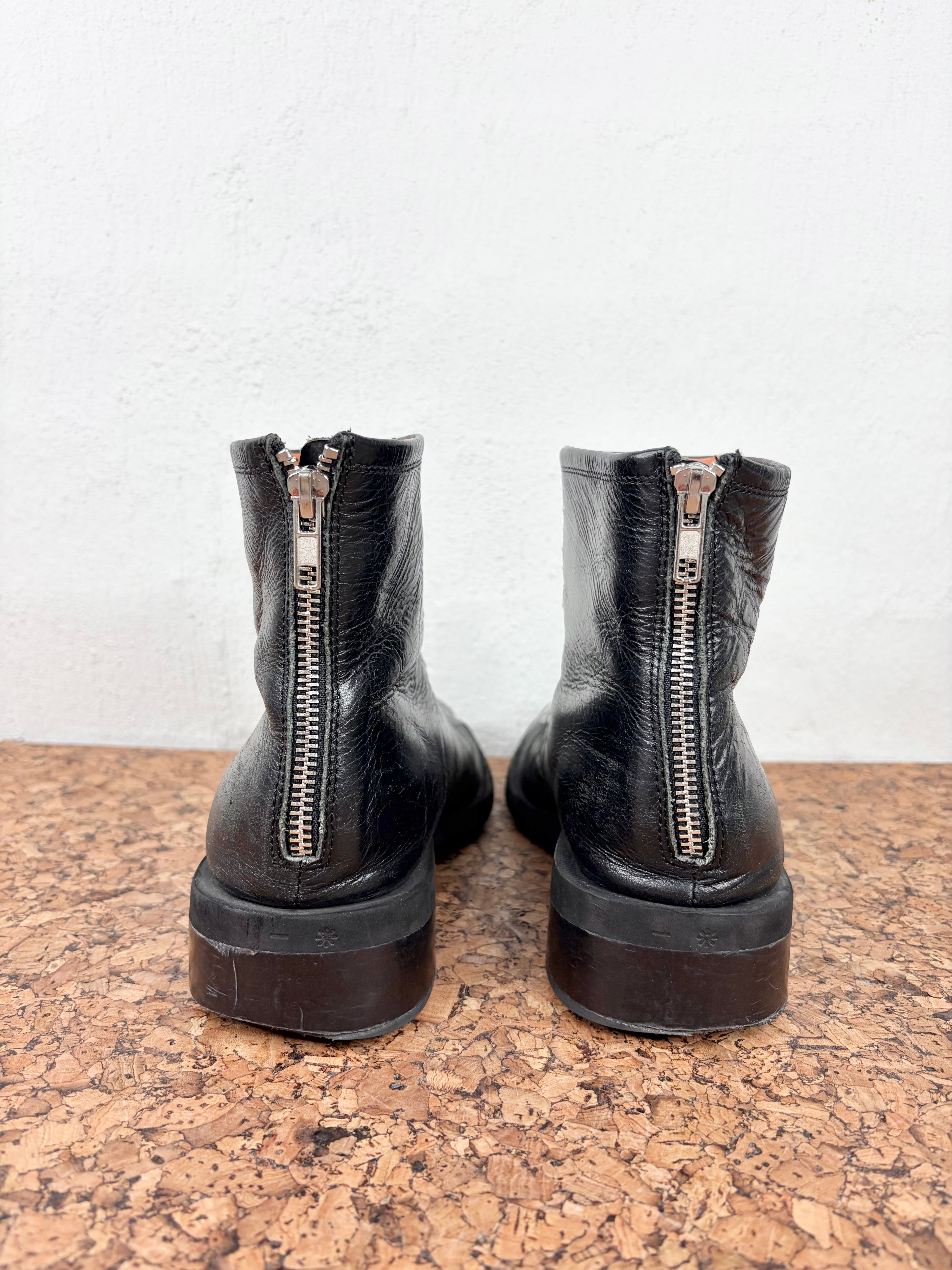 Radical Yes! Black Square Toe Boot with White Contrast Stitch - EU41