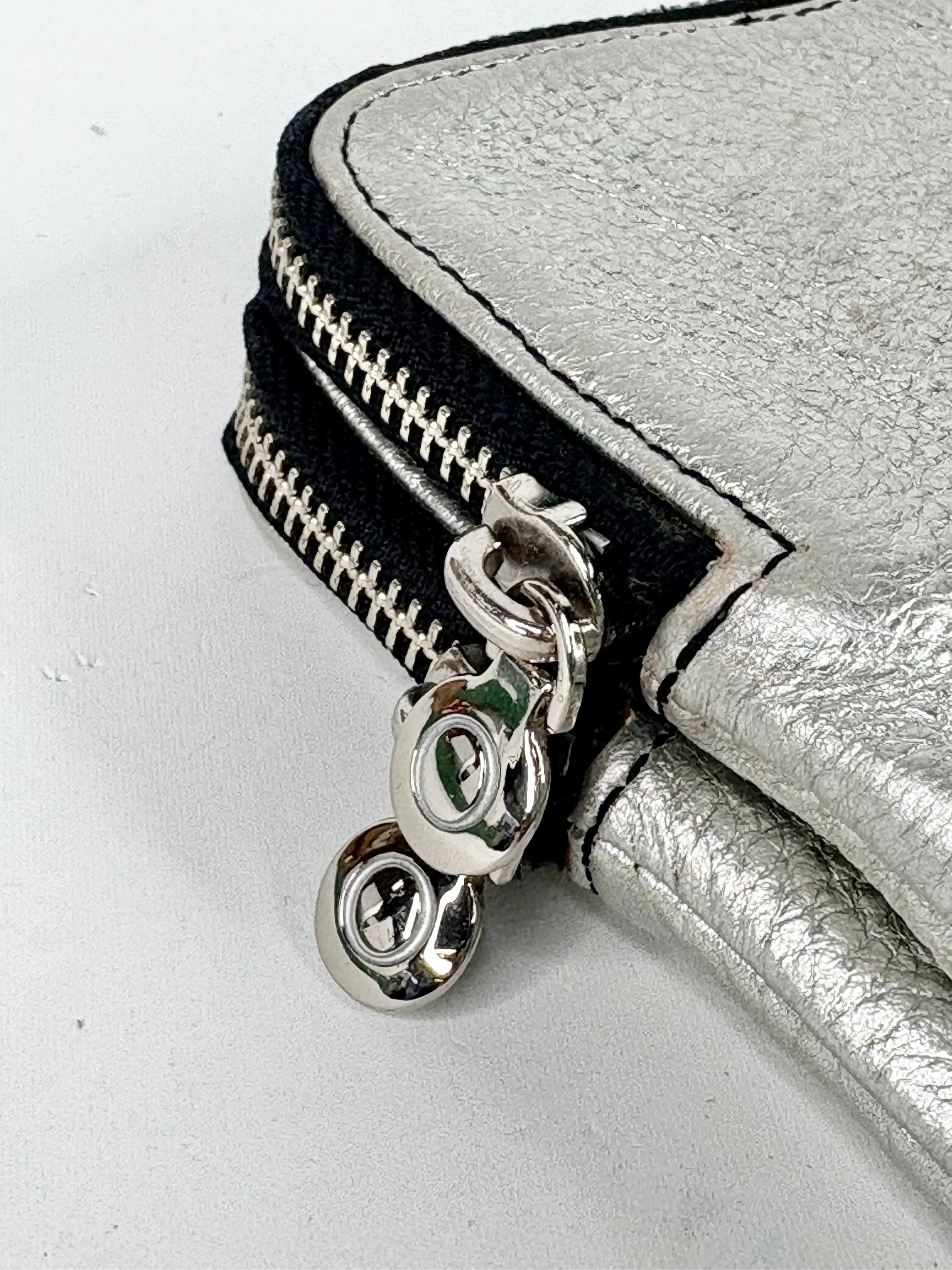 Oroton Metallic Silver Leather Clutch Bag
