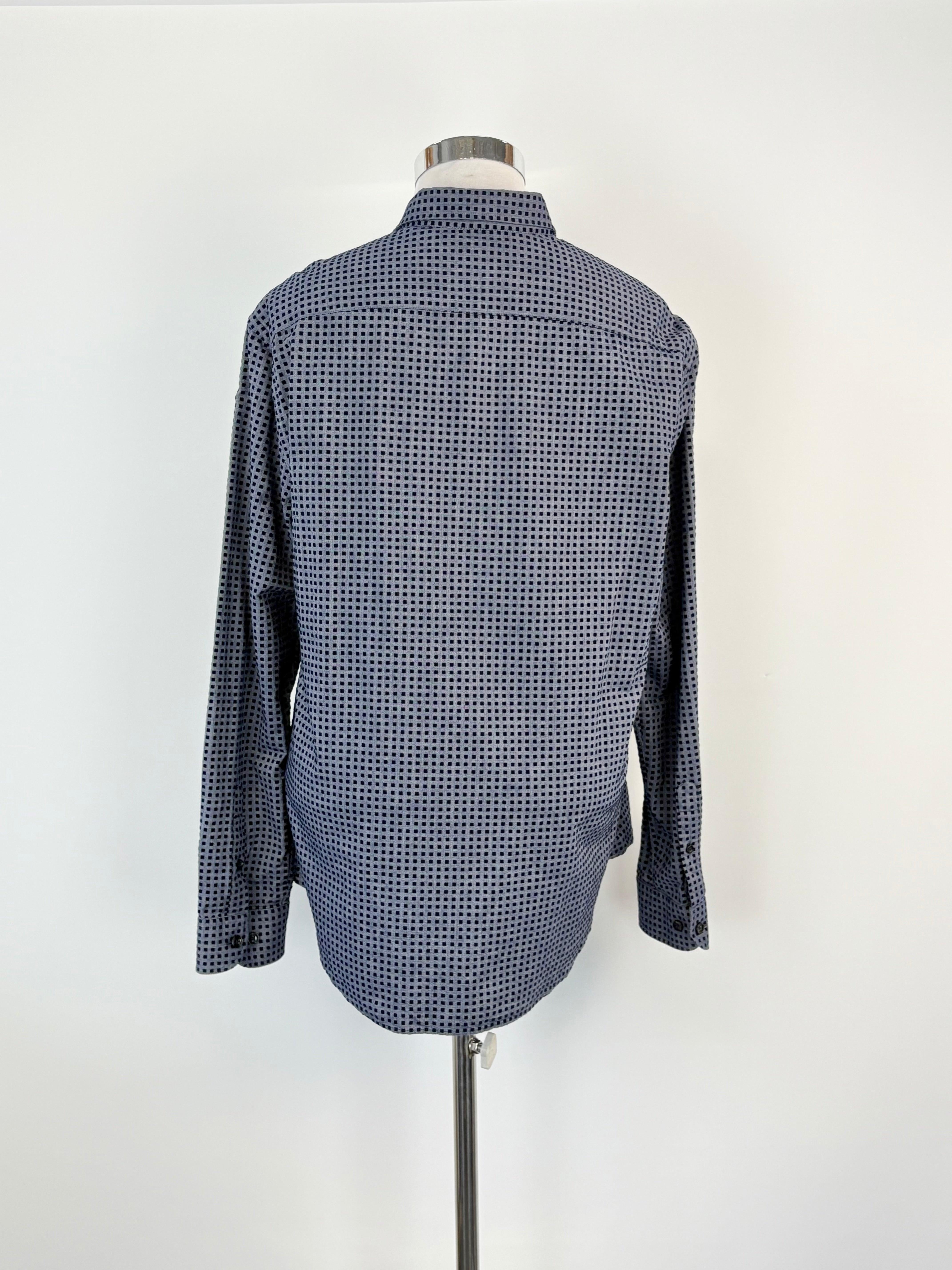 Armani Collezioni Pigeon Blue Felted-Square Pattern Shirt - XL
