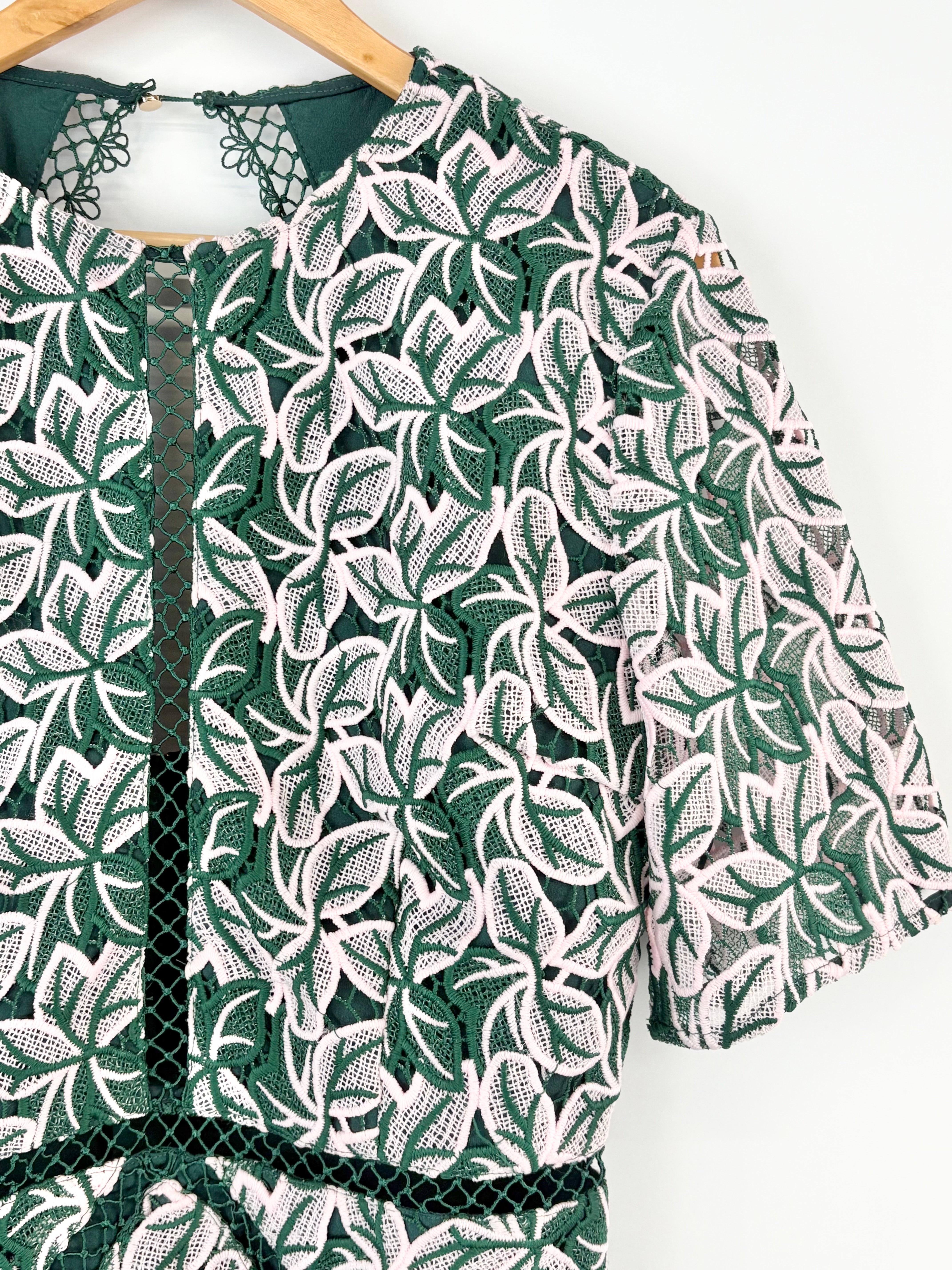 Keepsake Forest Green & Blush 'Wild Things' Lace Midi Dress - AU14/16