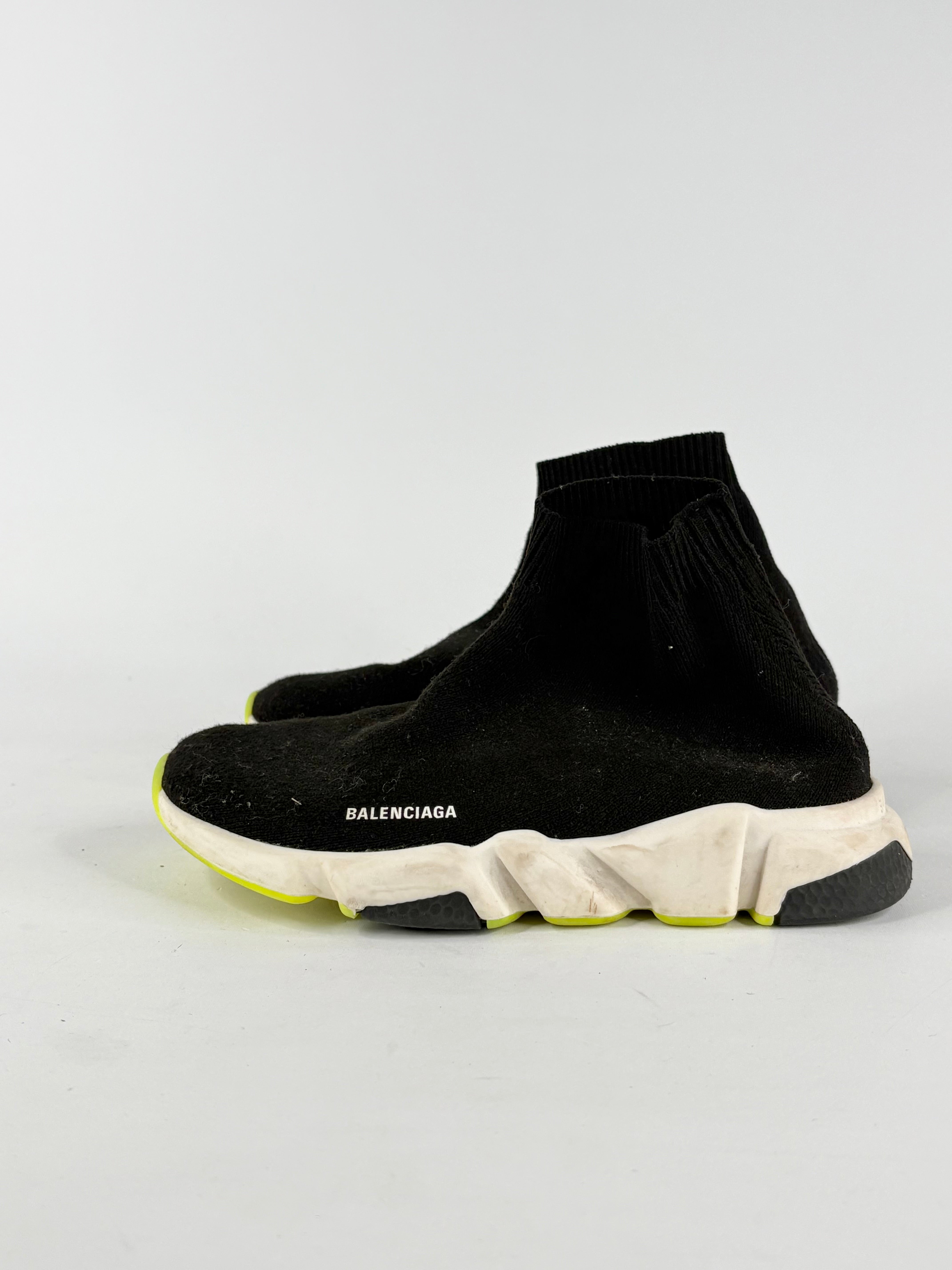 Balenciaga Kids Speed-Sock Black & Green Sneakers - EU29-30