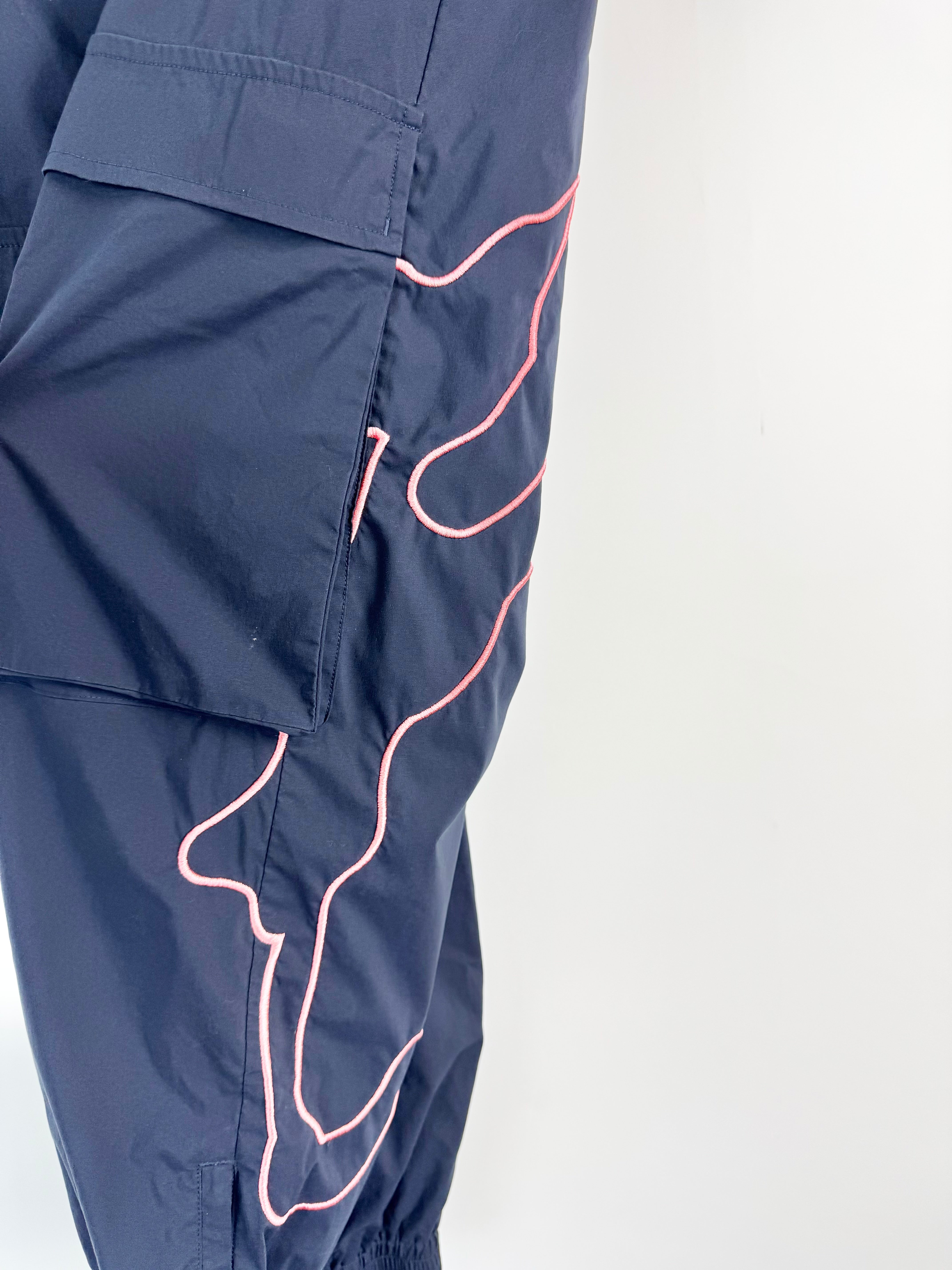 P.A.M Navy Blue Pink Embroidered Tracksuit Pants - AU14