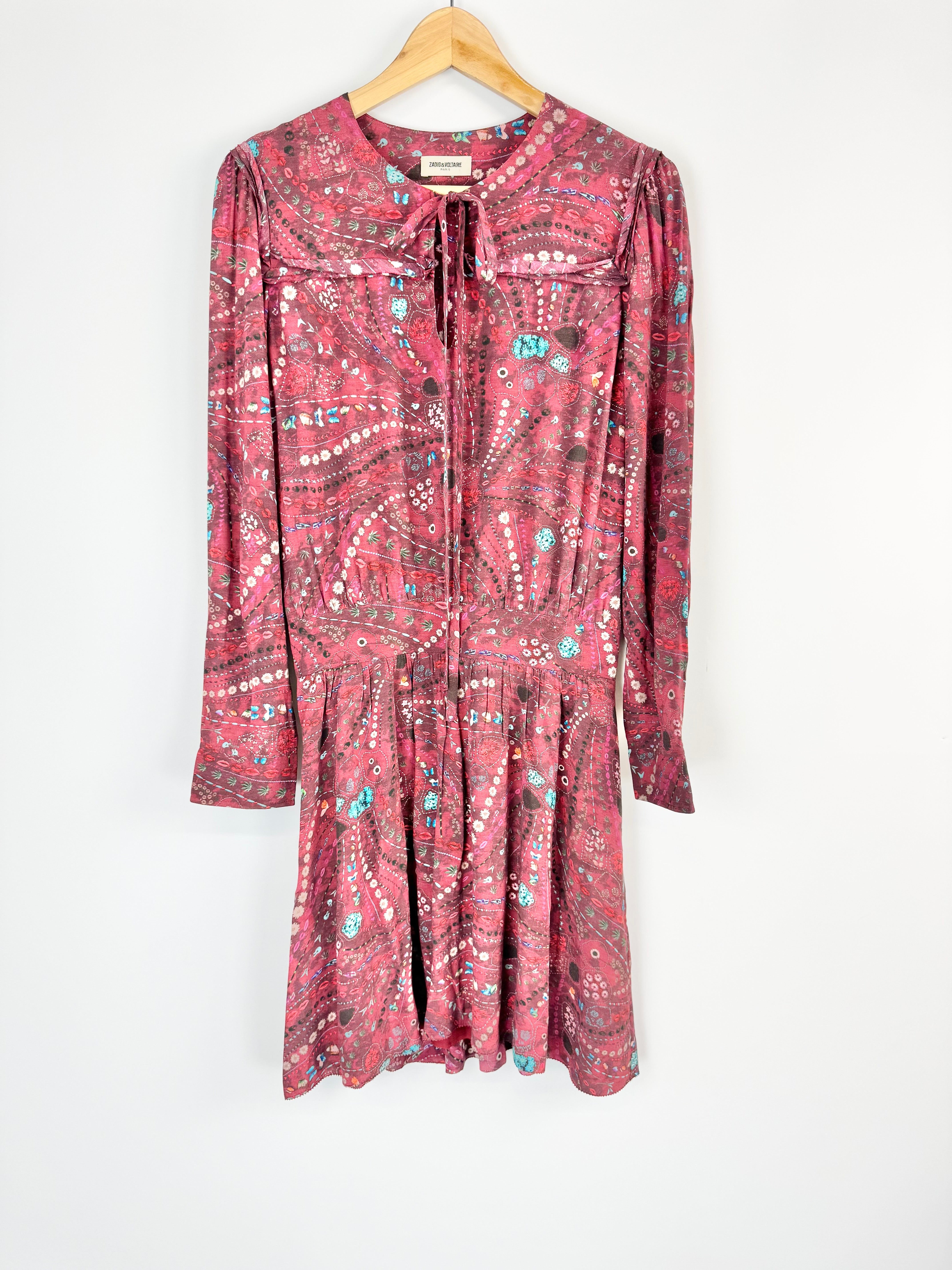 Zadig & Voltaire Remus Pcyche Deep Red Patterned Dress - AU6/8