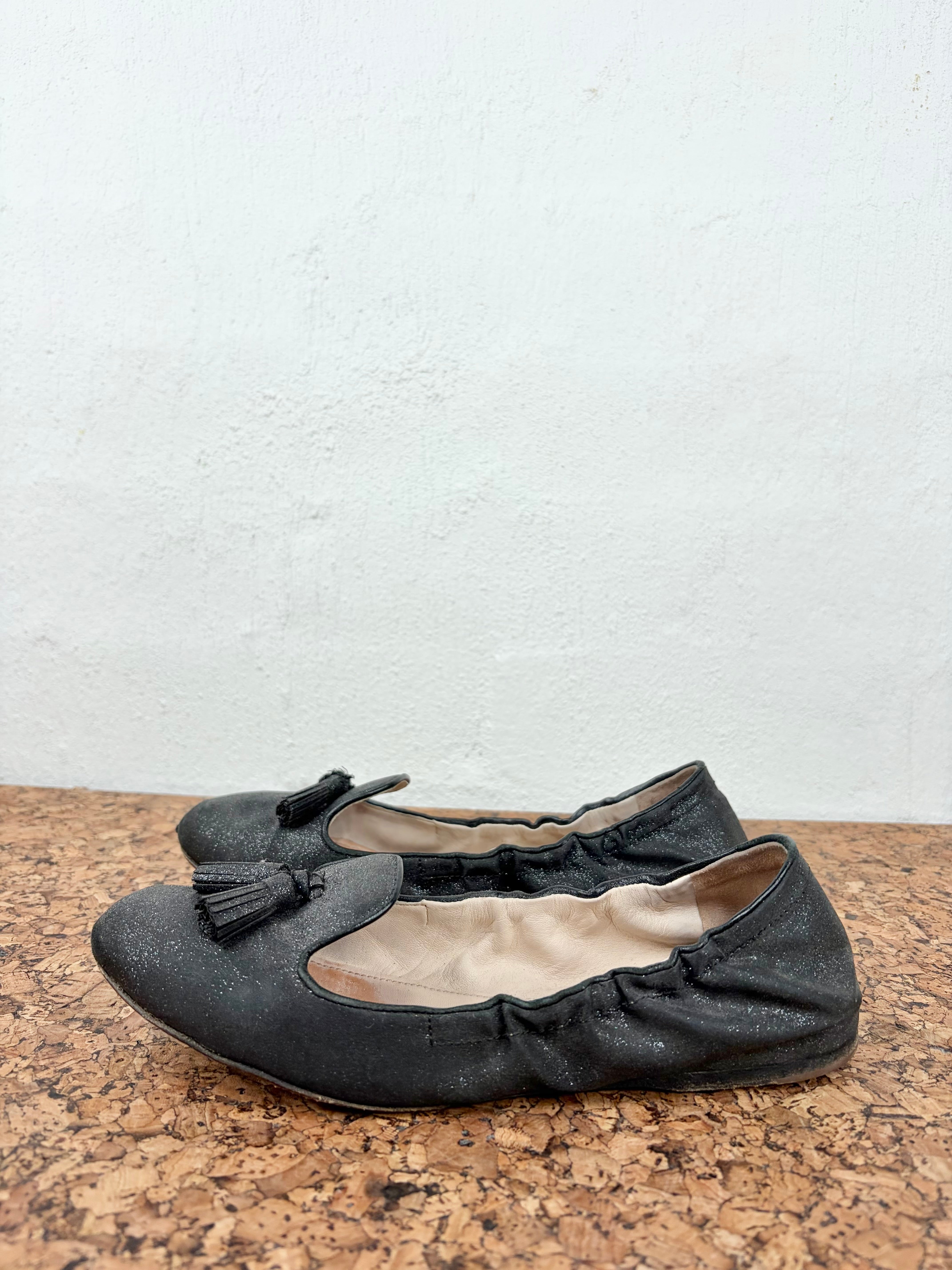 Prada Linea Rossa Black Glitter Ballet Flat - EU37.5