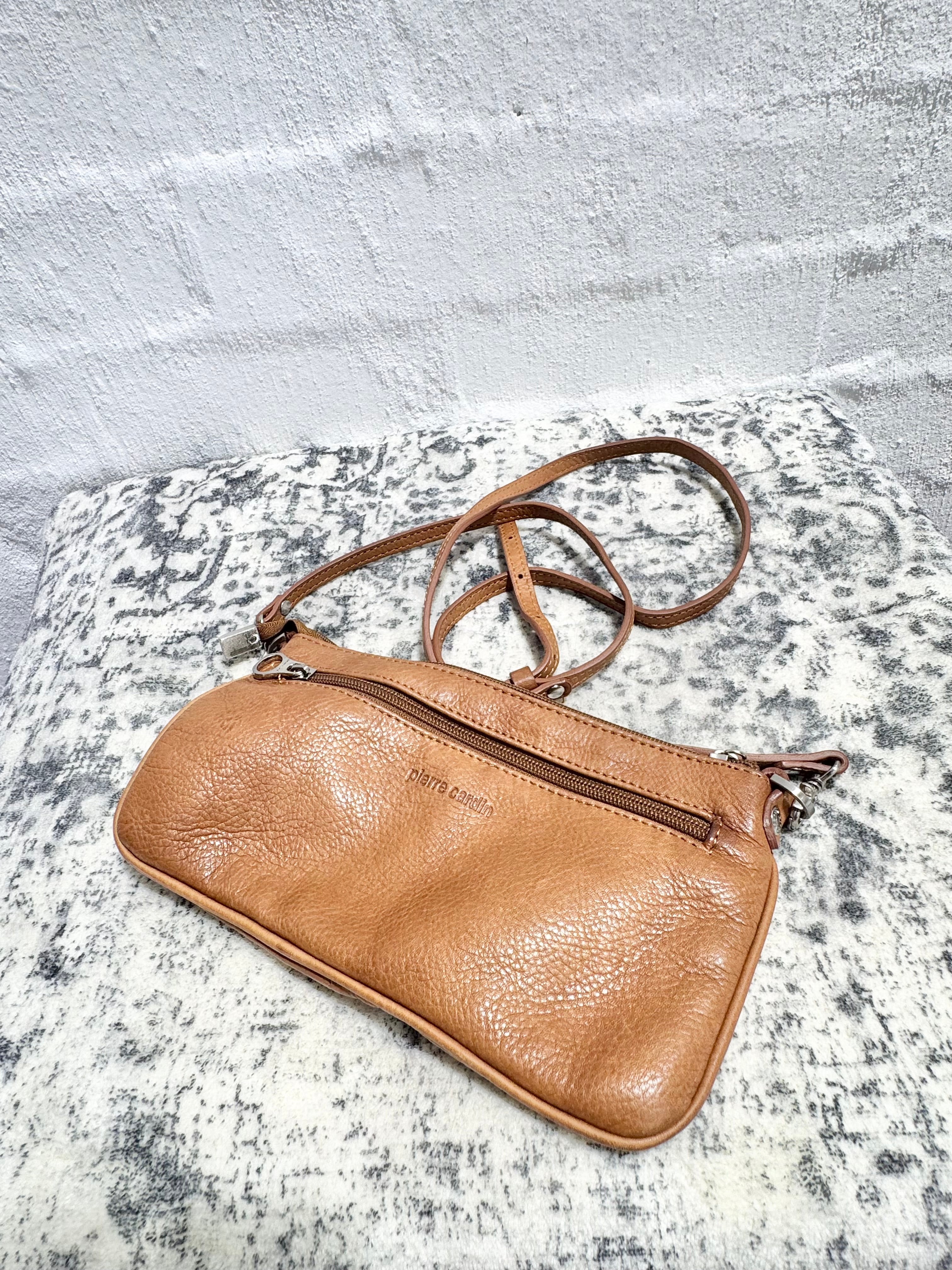 Pierre Cardin Tan Leather Gathered Mini Cross Body Bag
