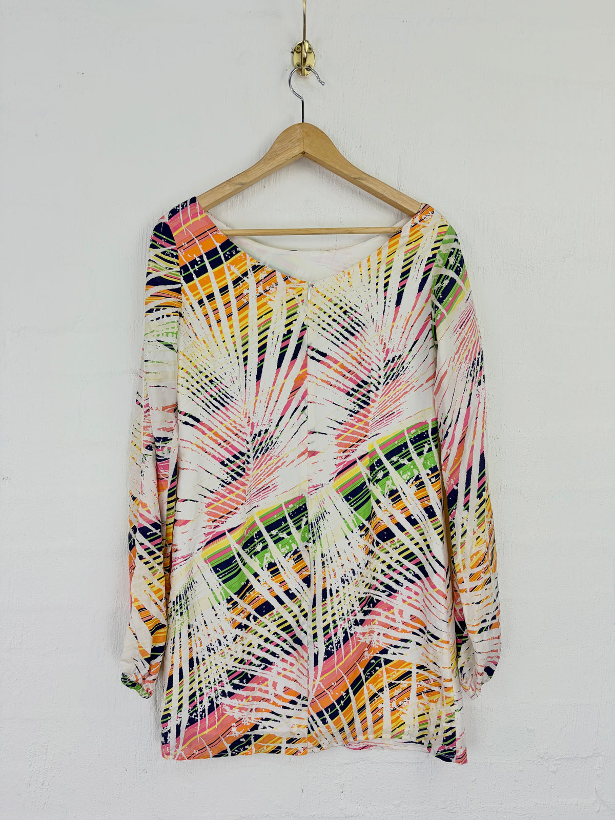 Tori Richards Silk Multicoloured Palm Tree Patterned Puff Sleeve Midi Dress - AU8