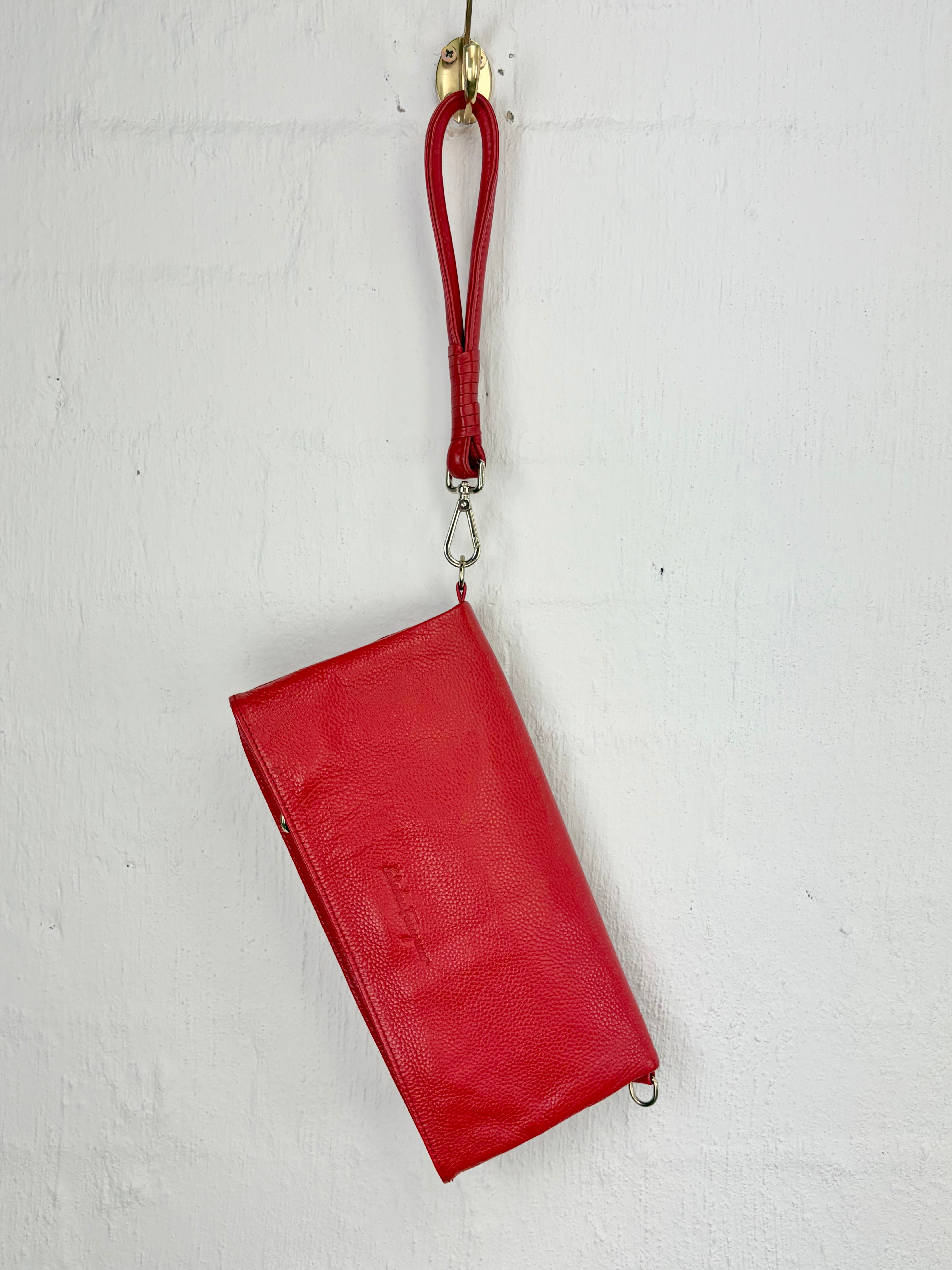 Salvatore Ferragamo Red Pebbled Leather Shoulder Bag
