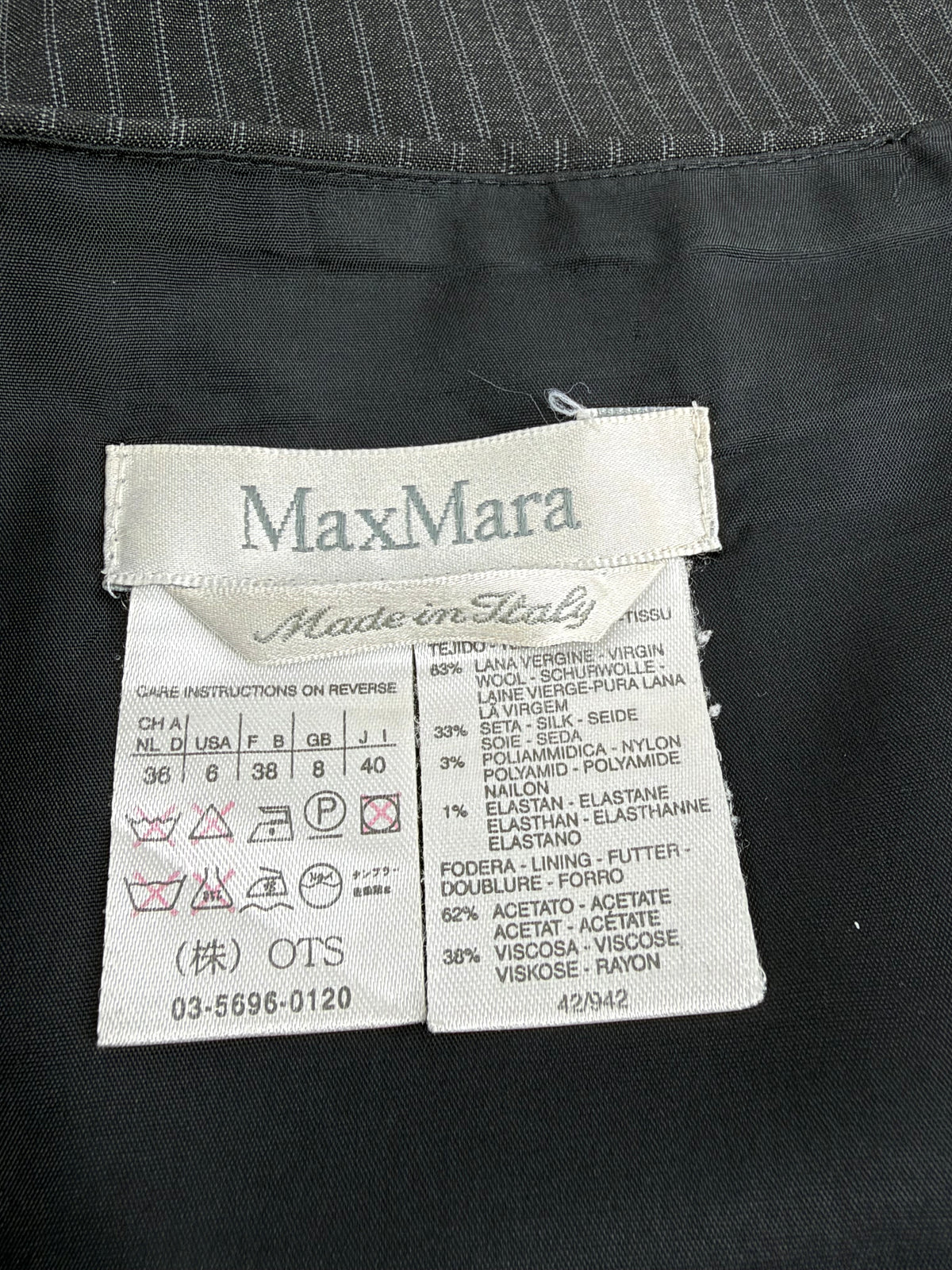 Max Mara Grey & White Wool & Silk Blend Pinstriped Suit - AU8