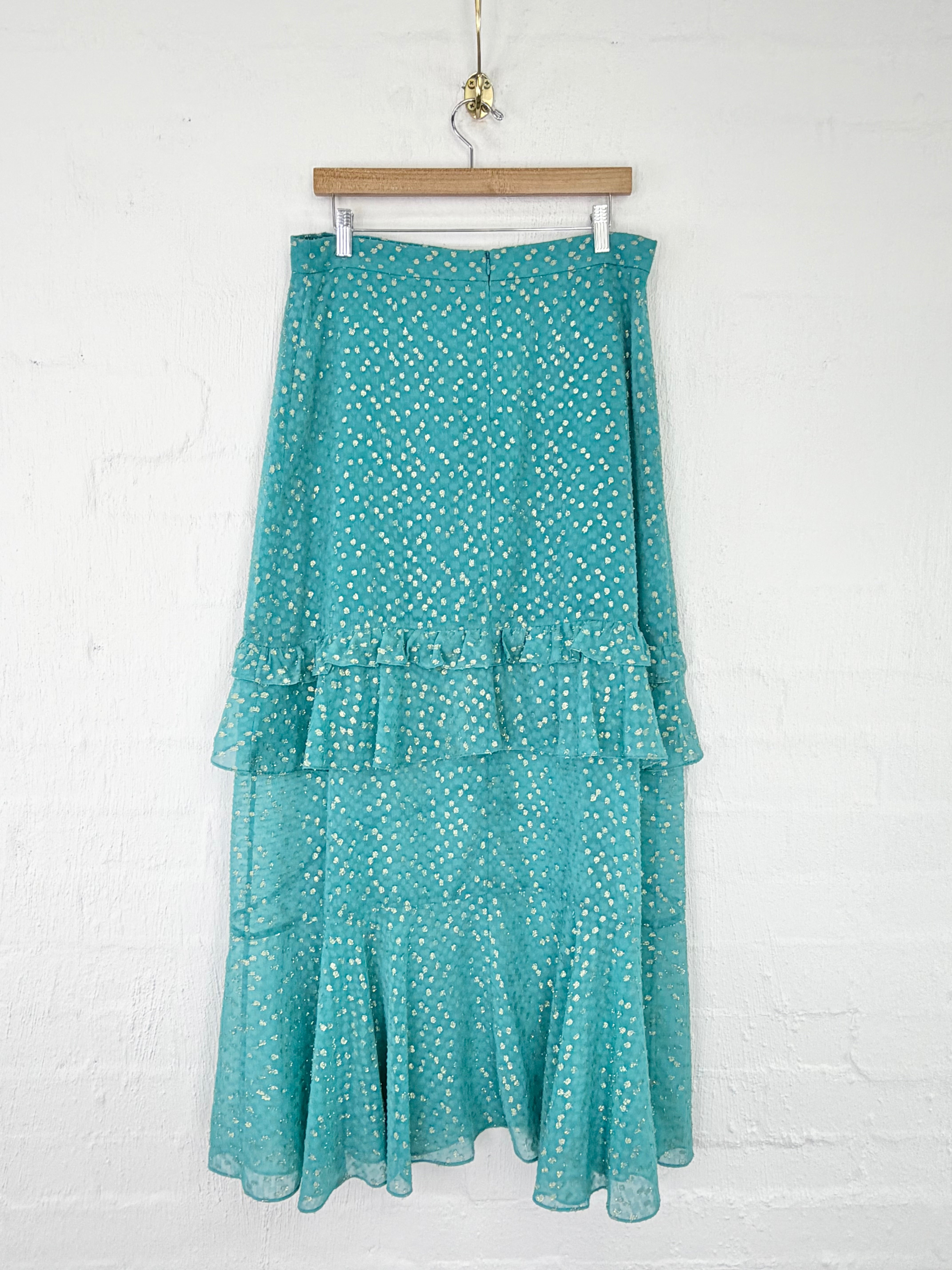 Sass & Bide Turquoise & Gold 'Only Imagine' Frilled Maxi Skirt NWT - AU14