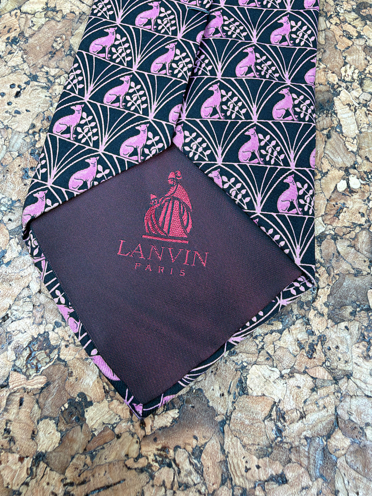 Lanvin Magenta & Black Canine Patterned Silk Tie