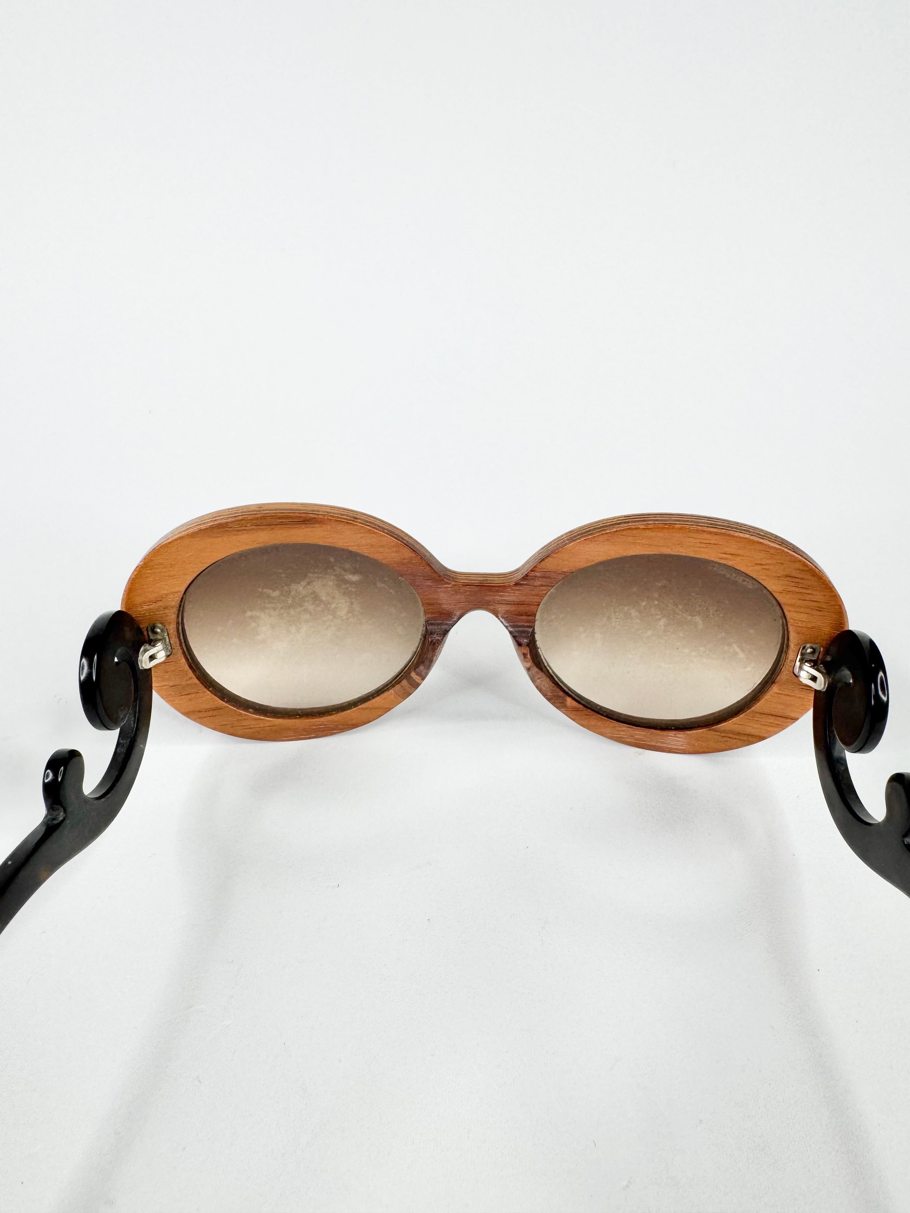 Prada Black & Wood Baroque Swirl Sunglasses