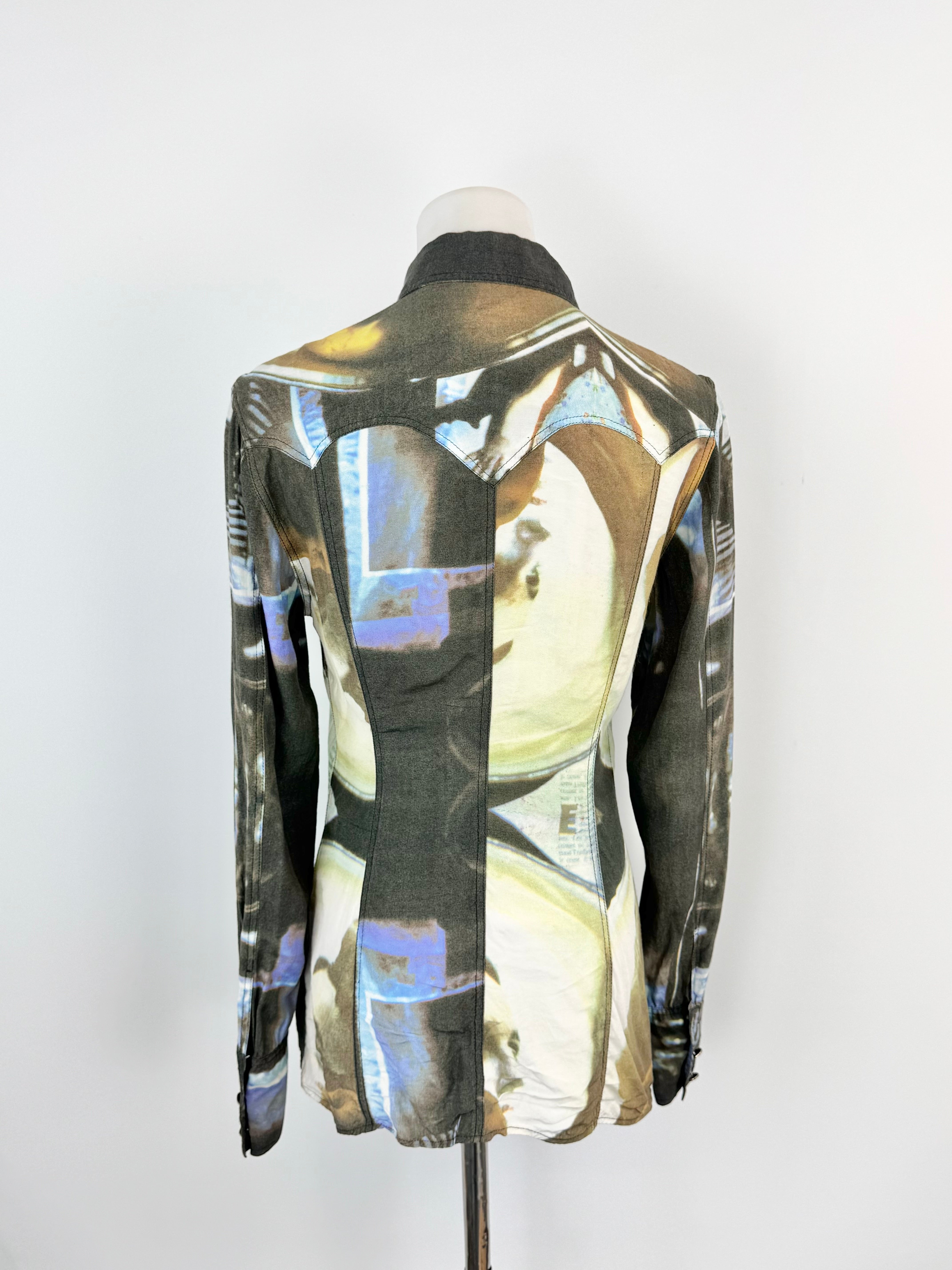 Jeans by Christian Lacroix Blue Fitted Photograph Shirt - AU6/8
