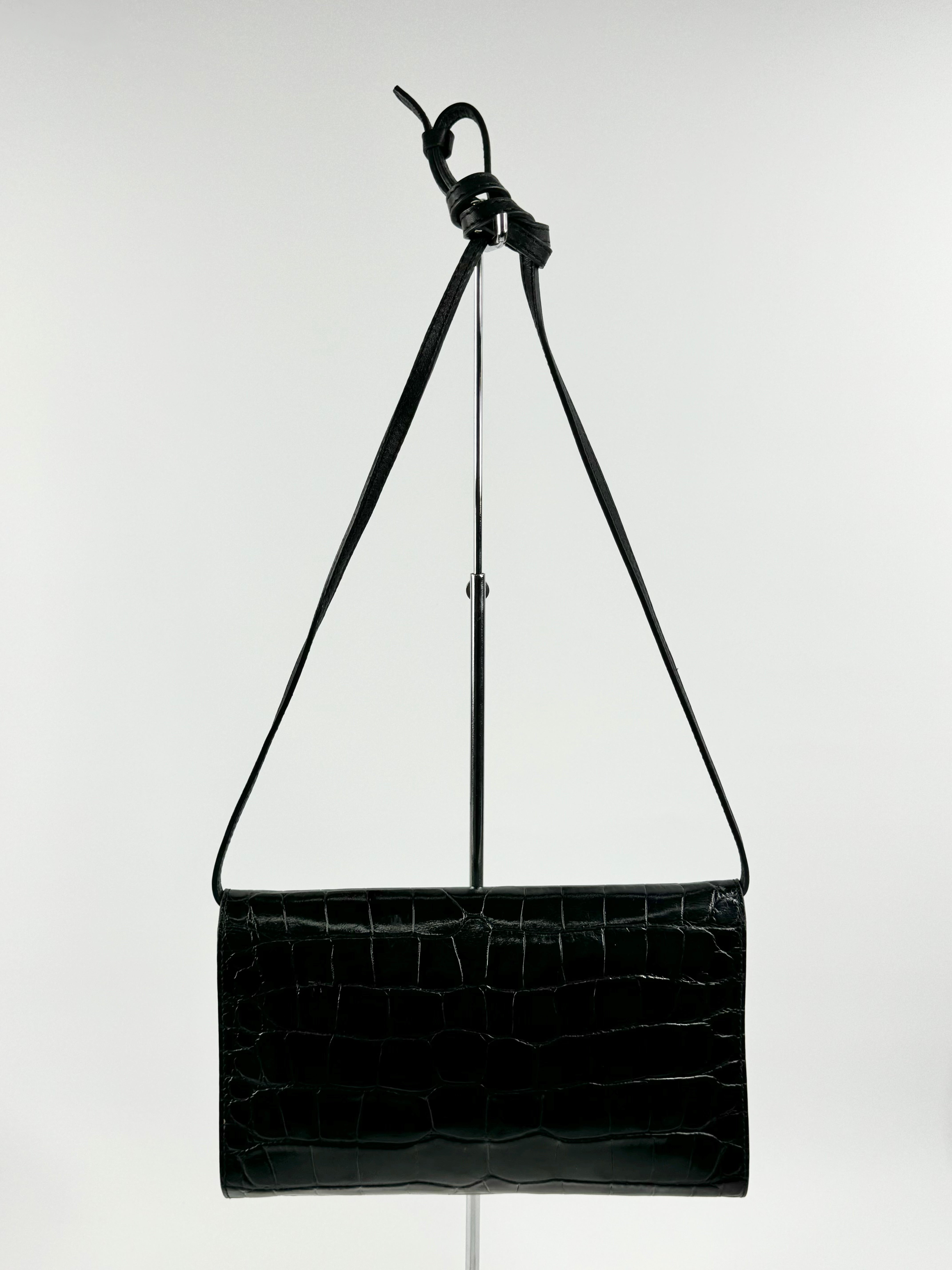 Furla Black Croc Textured Cross Body Bag