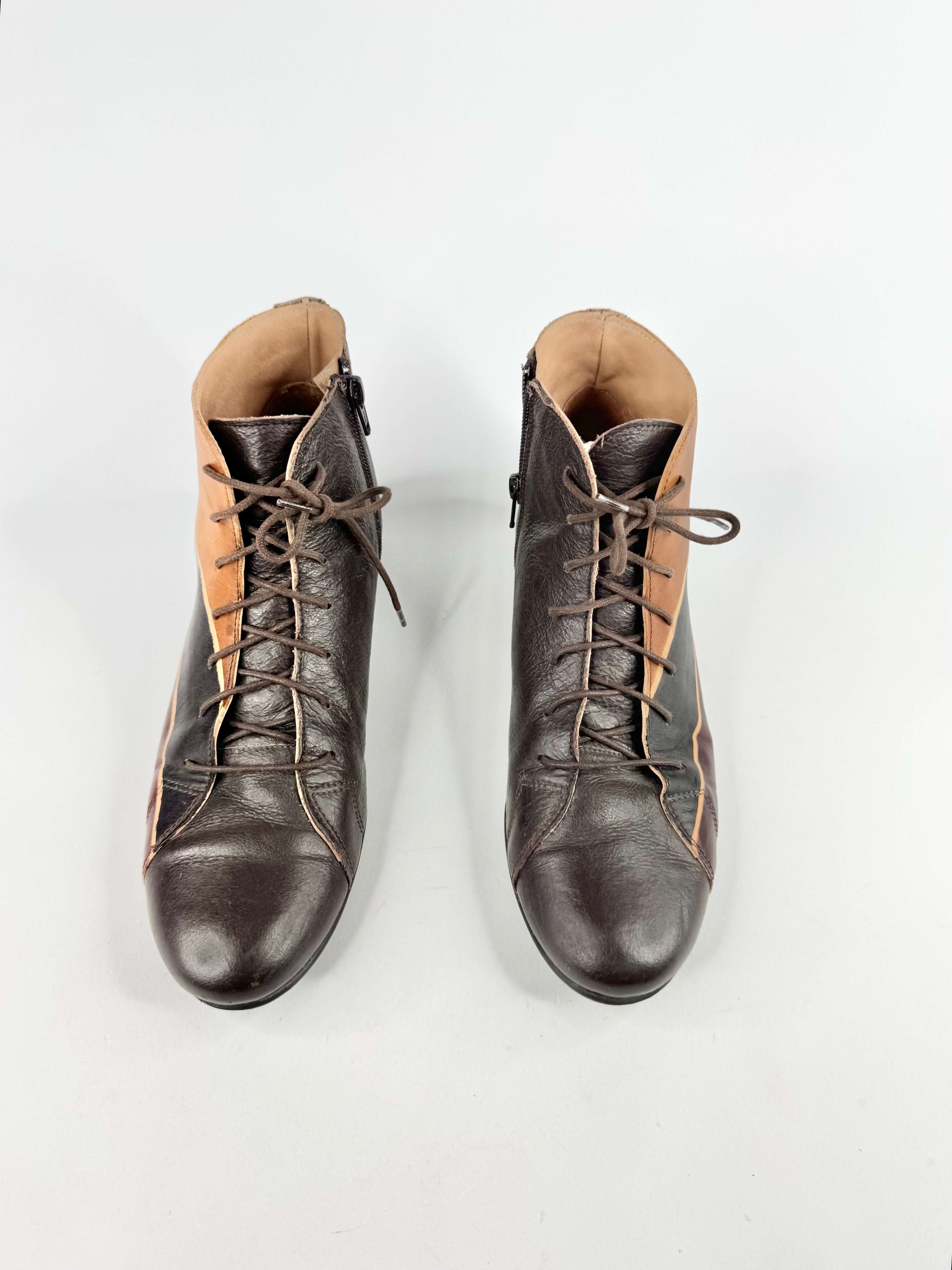 Vintage Lavorazione Artigiana Dark Brown Painted Leather Lace Up Shoes - EU40