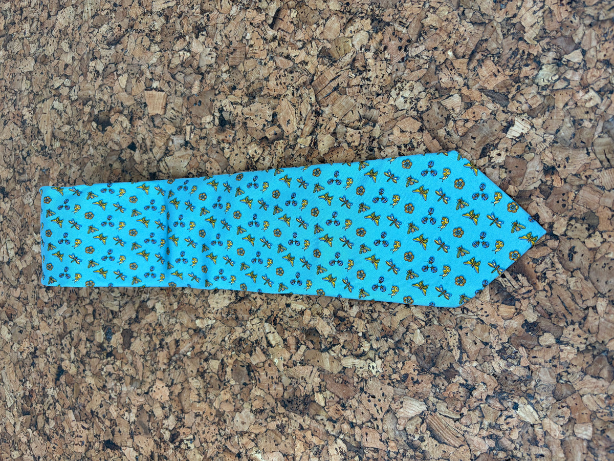 Salvatore Ferragamo Sky Blue Butterfly Bee and Snail Motif Silk Tie