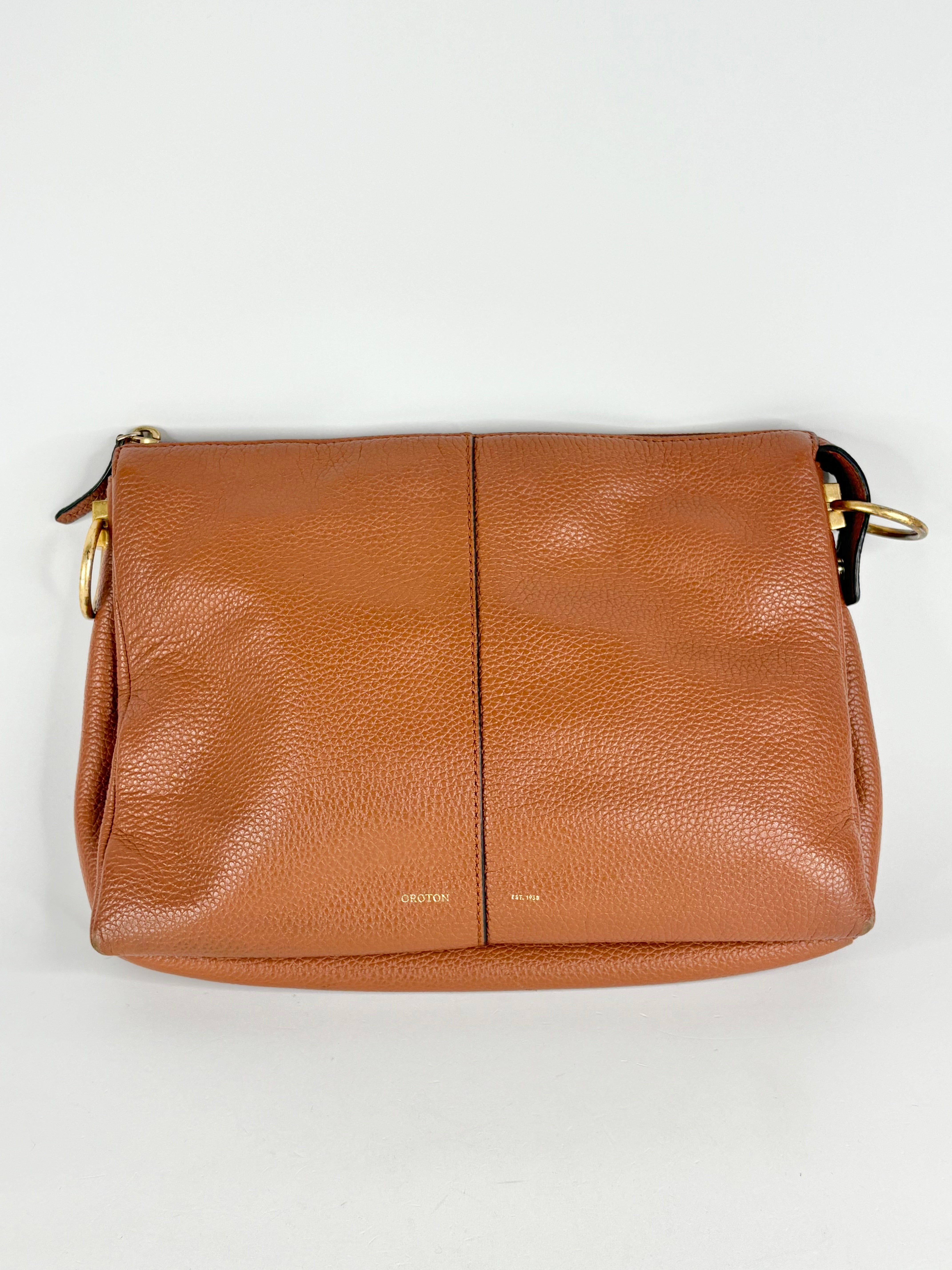 Oroton Chestnut Grained Leather Crossbody Bag