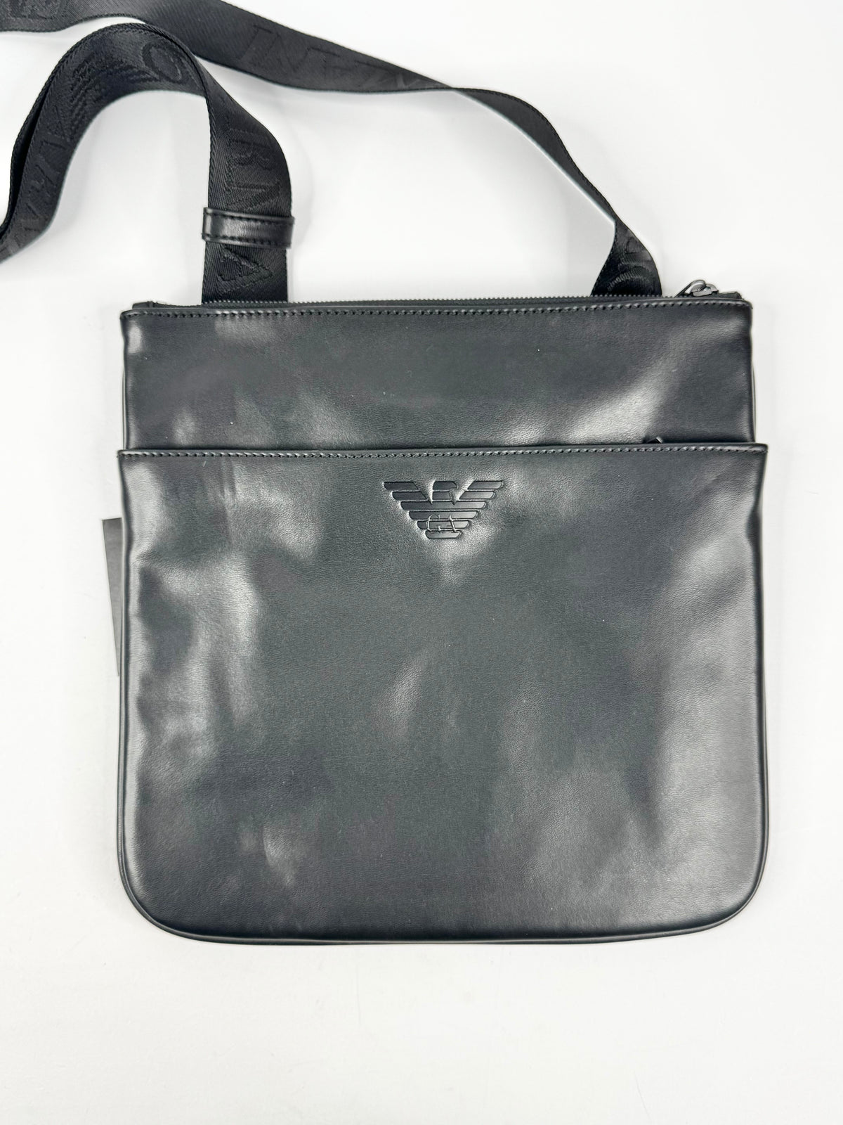 Emporio Armani Black 'Pattina Grande Flat Messenger Bag' NWT