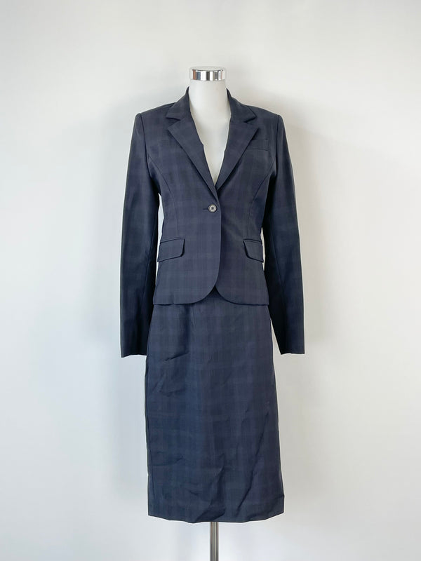 Farage Charcoal Wool Check-Pattern Blazer & Midi Skirt Set - AU10/12