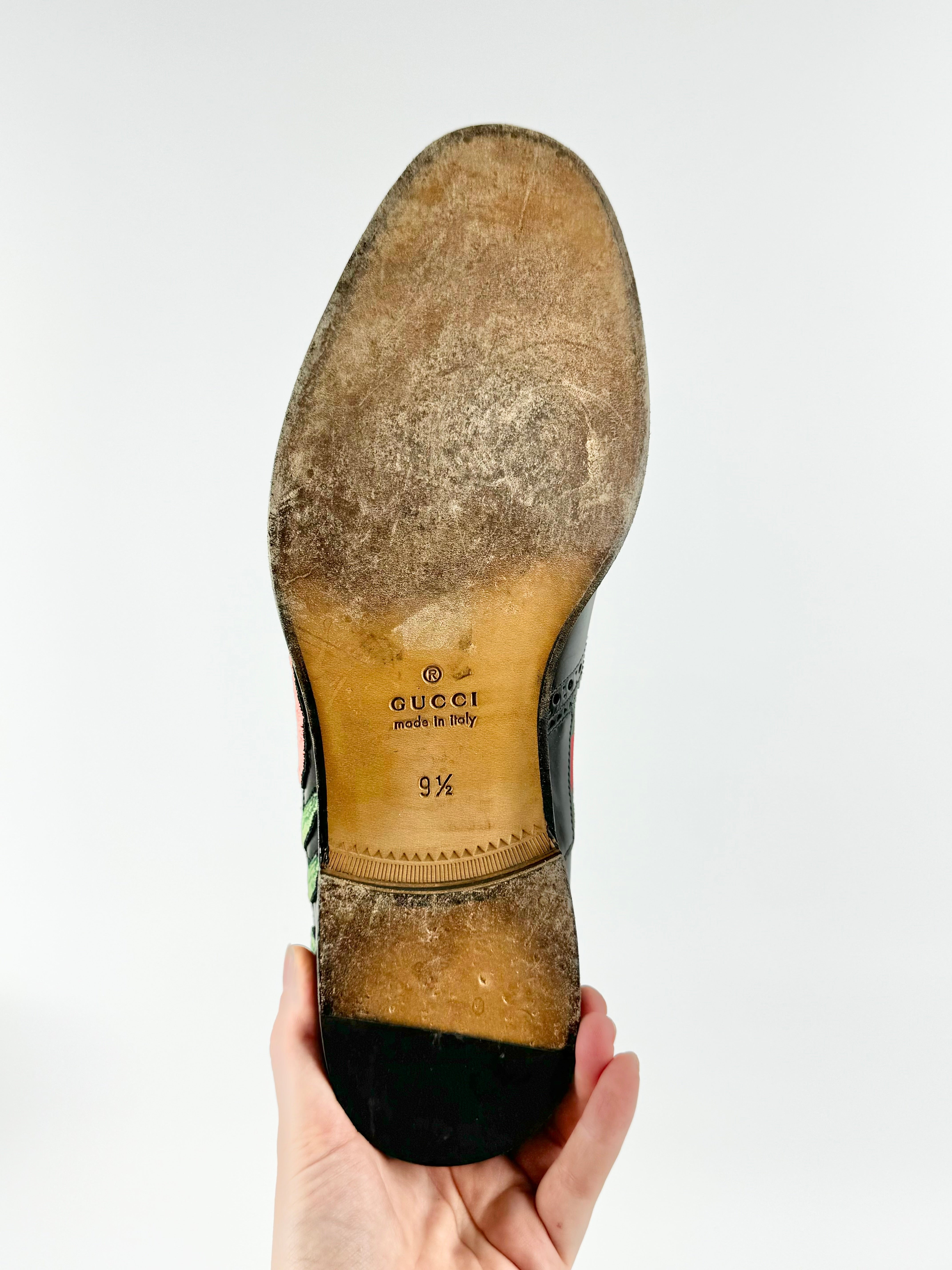 Gucci Black Applique Leather Wingtip Brogues - 9.5