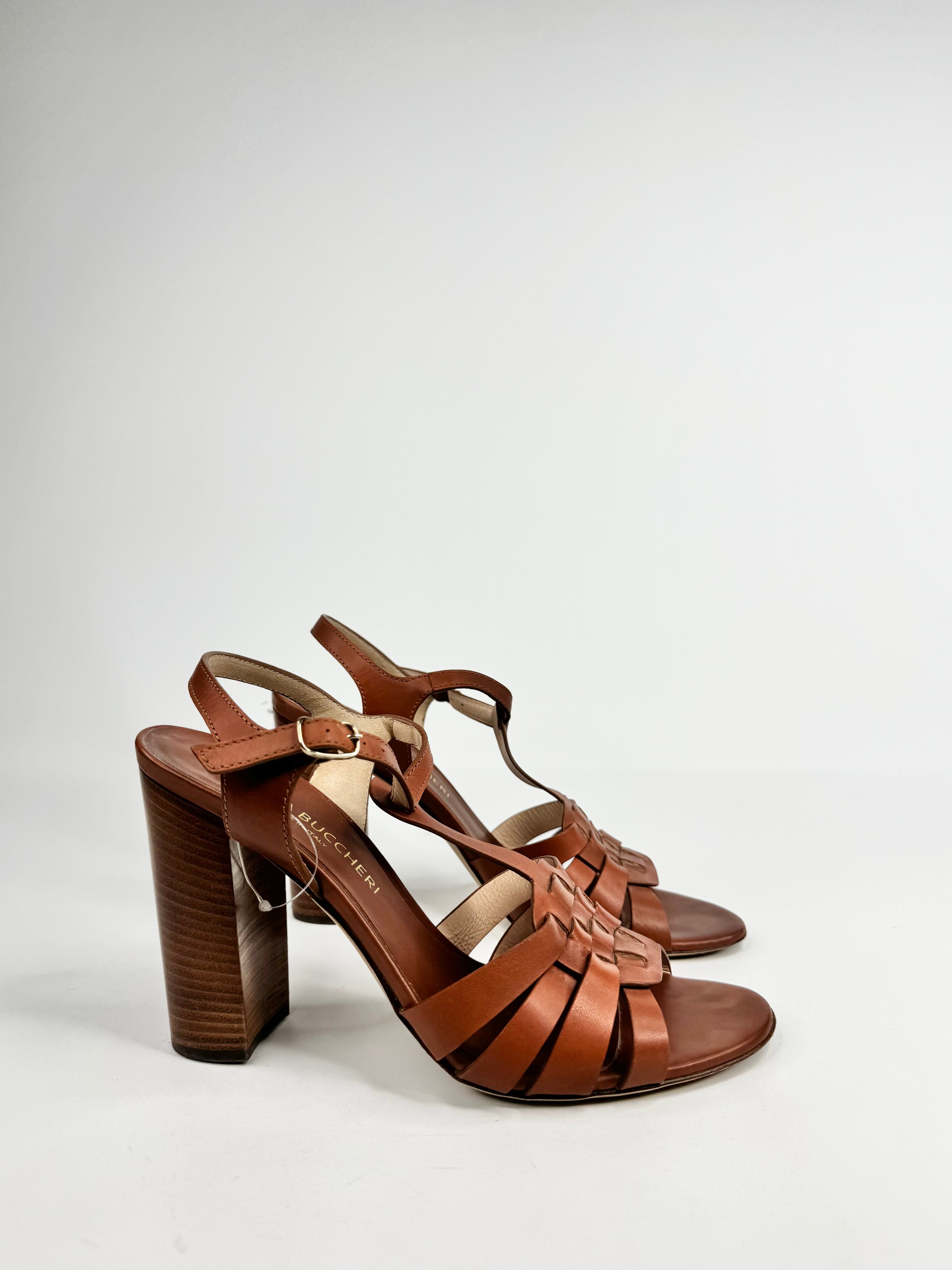 Bianca Buccheri Deep Tan Peep Toe Woven Heels - EU40
