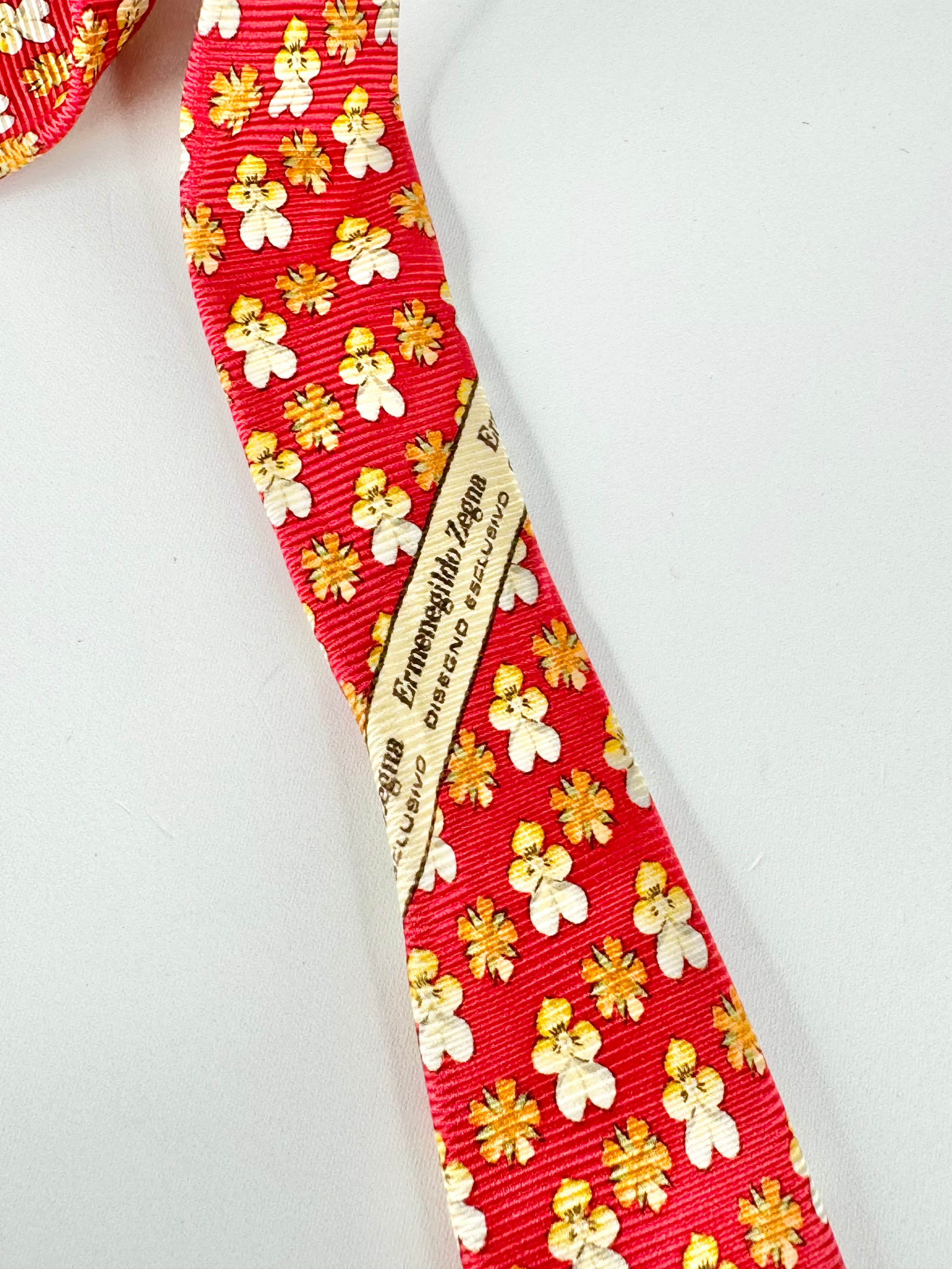Ermenegildo Zegna Red Floral Silk Tie