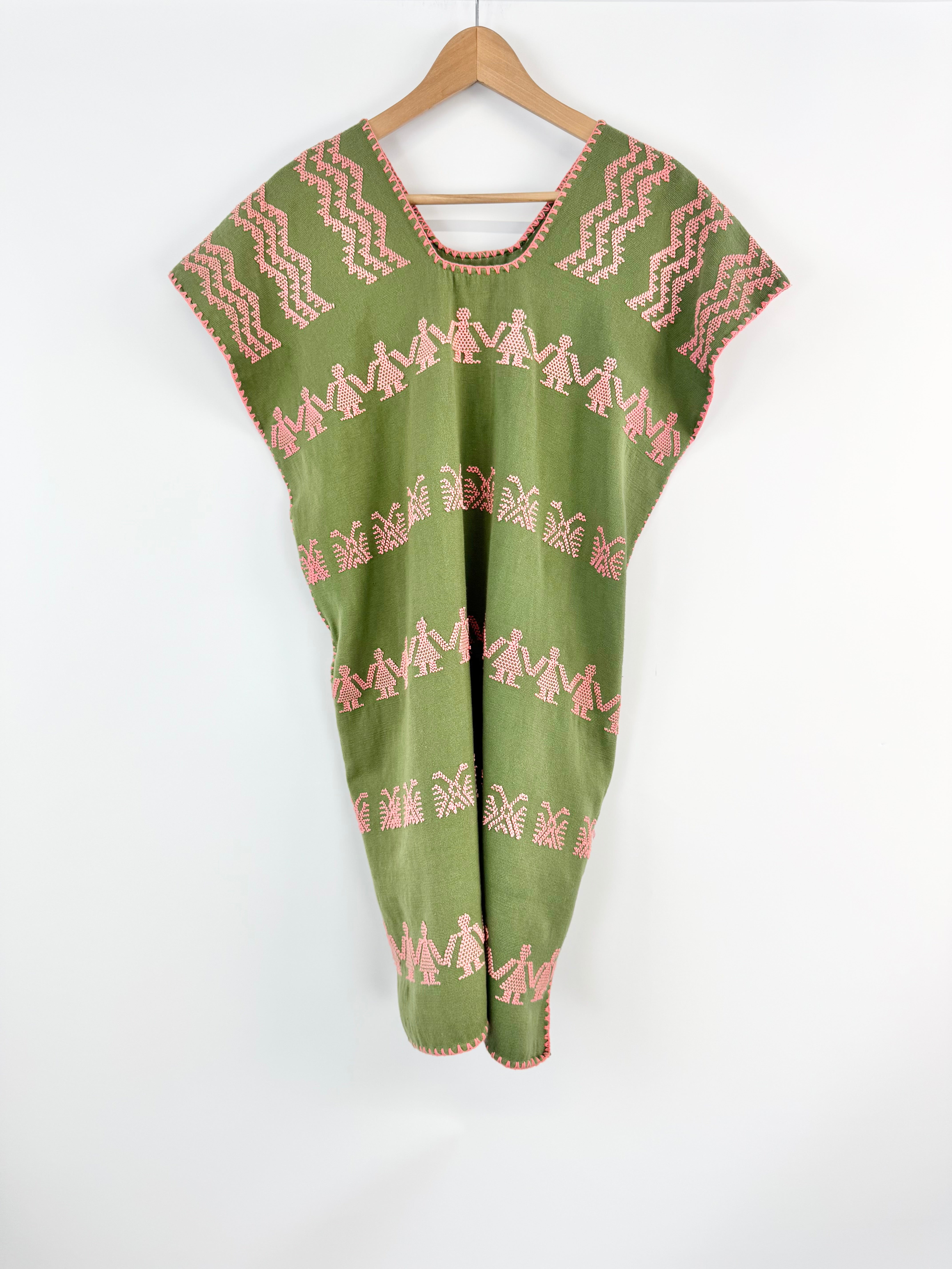 Pippa Holt Green & Pink 'People' Embroidered Kaftan - OSFA