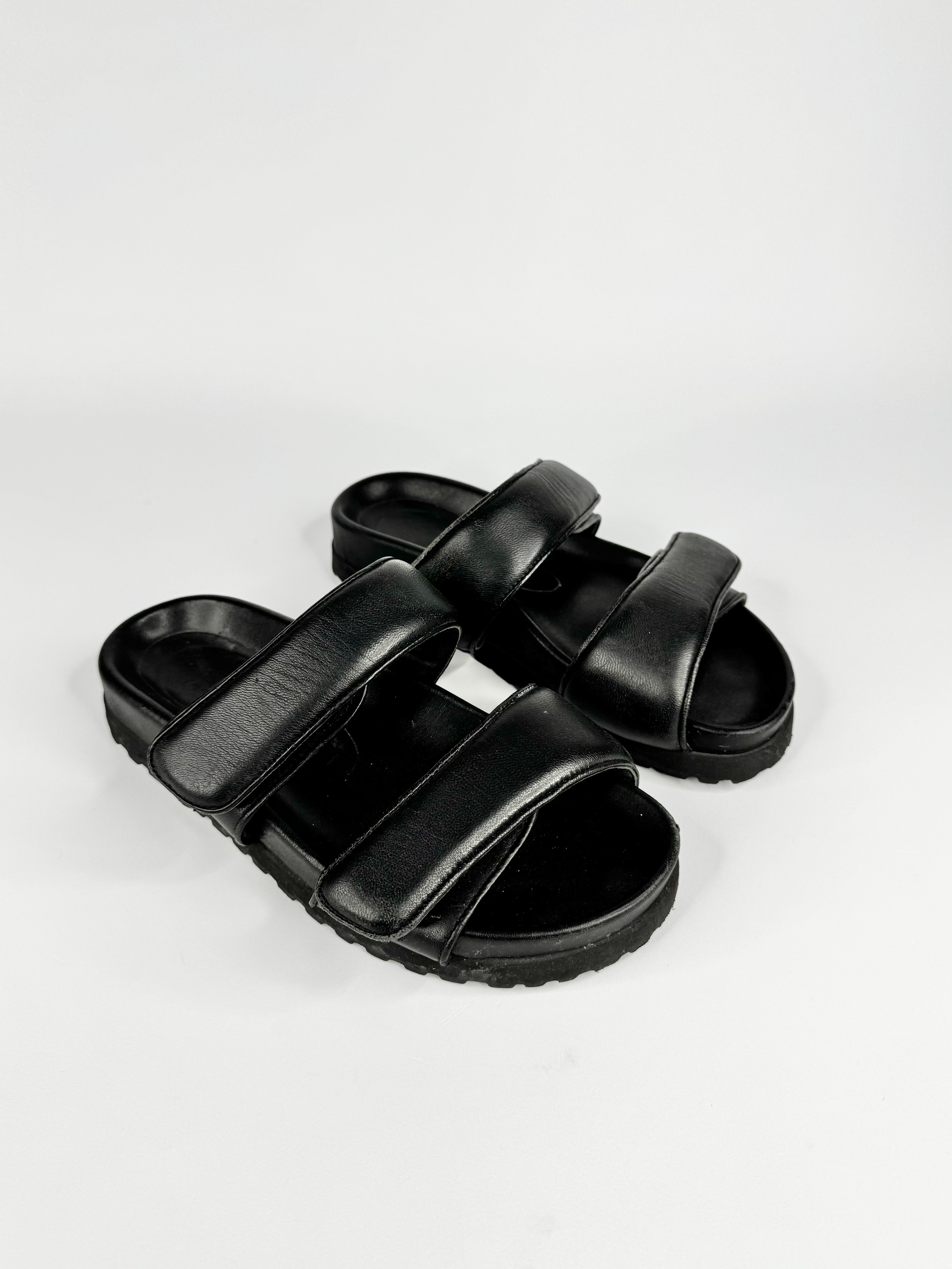 By Far Black Minimalist Puffy Leather Sandals - EU36