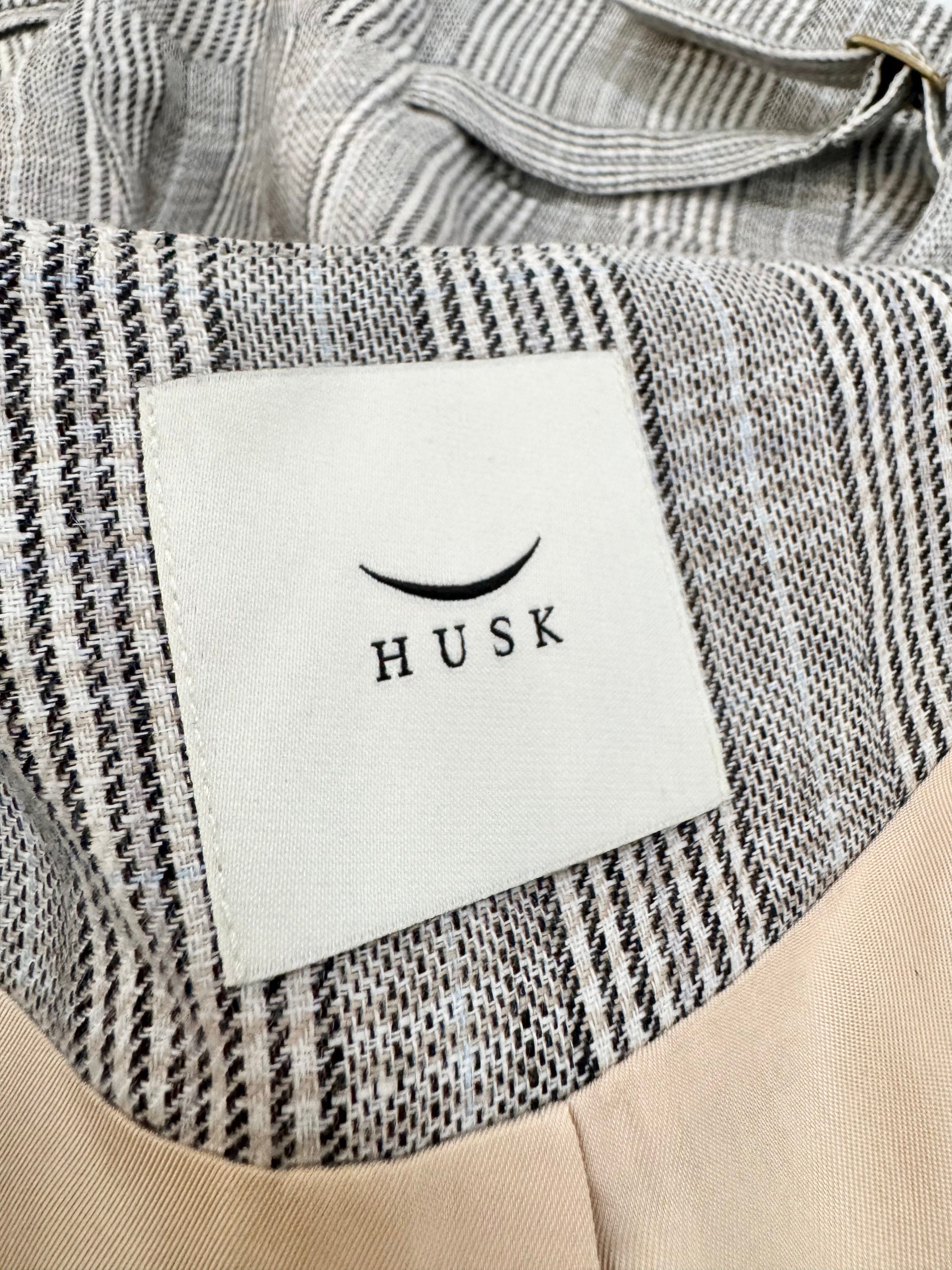 Husk Grey Beige & Blue Prince of Wales Check Linen 3 Piece Suit - AU8