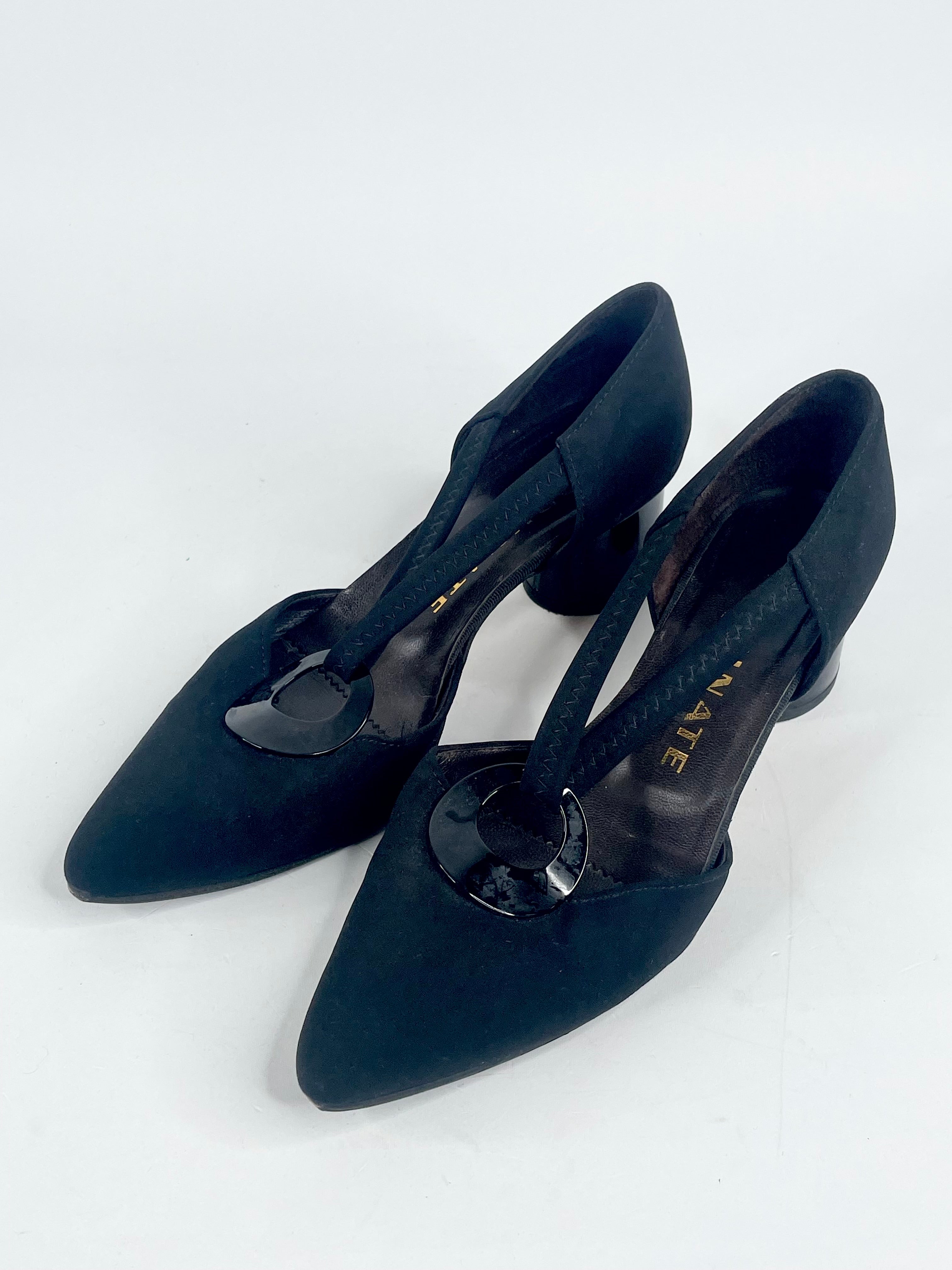 Brunate Black Leather & Neoprene Pointed Toe Pumps - EU36