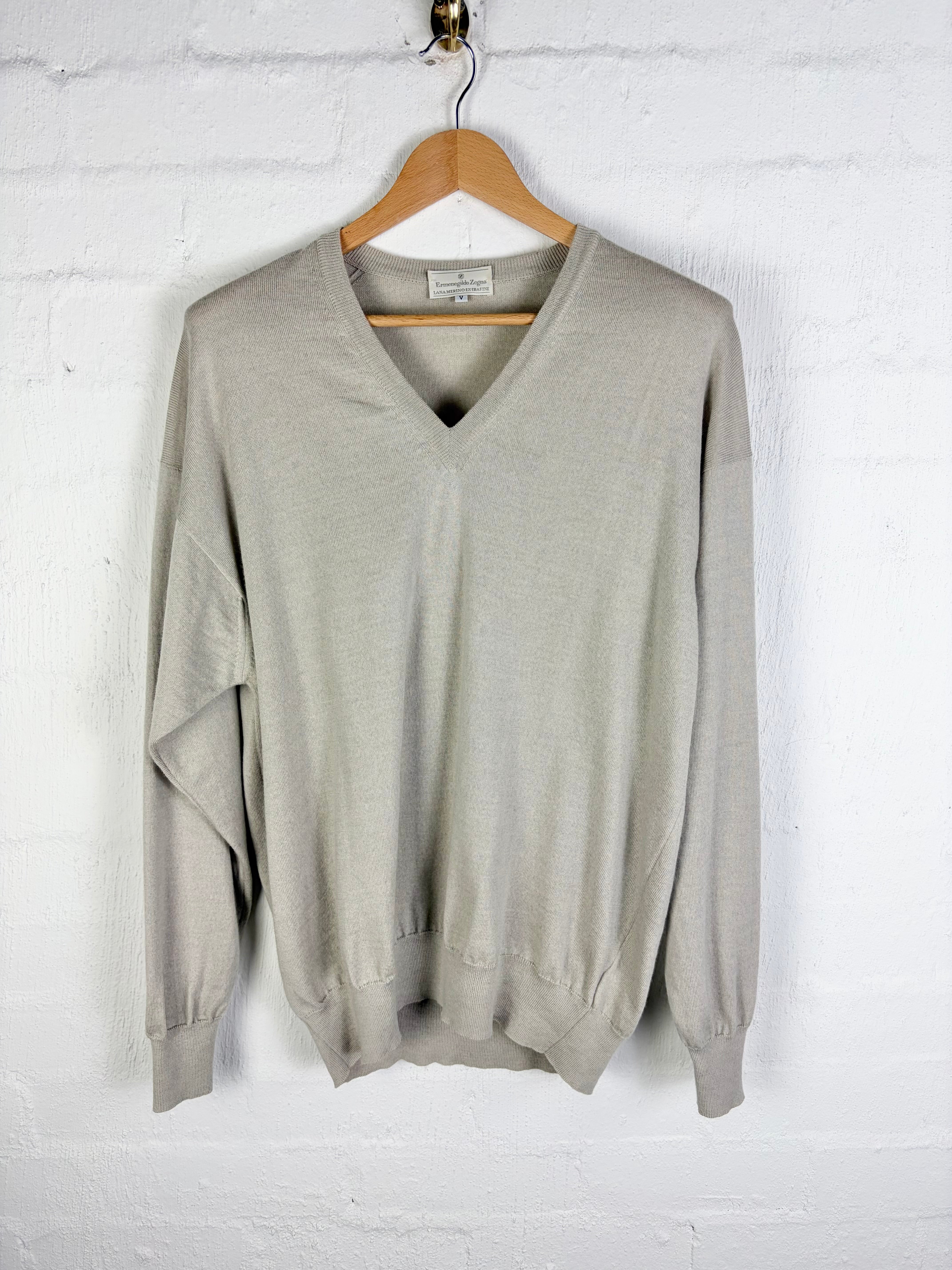 Ermenegildo Zegna Cement Merino V-Neck Sweater - L