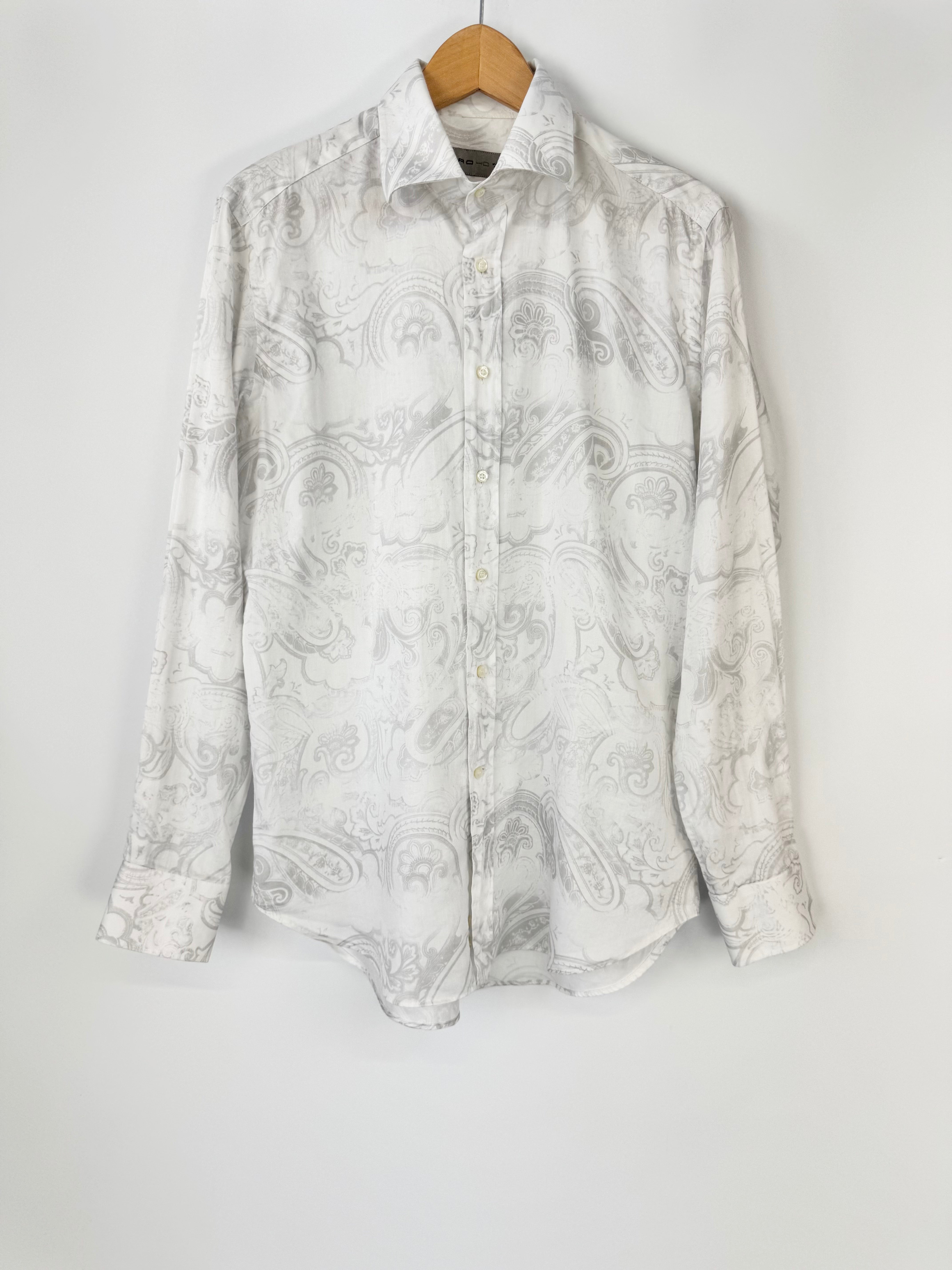 Etro Milano White & Grey Paisley Pattern Shirt - 40