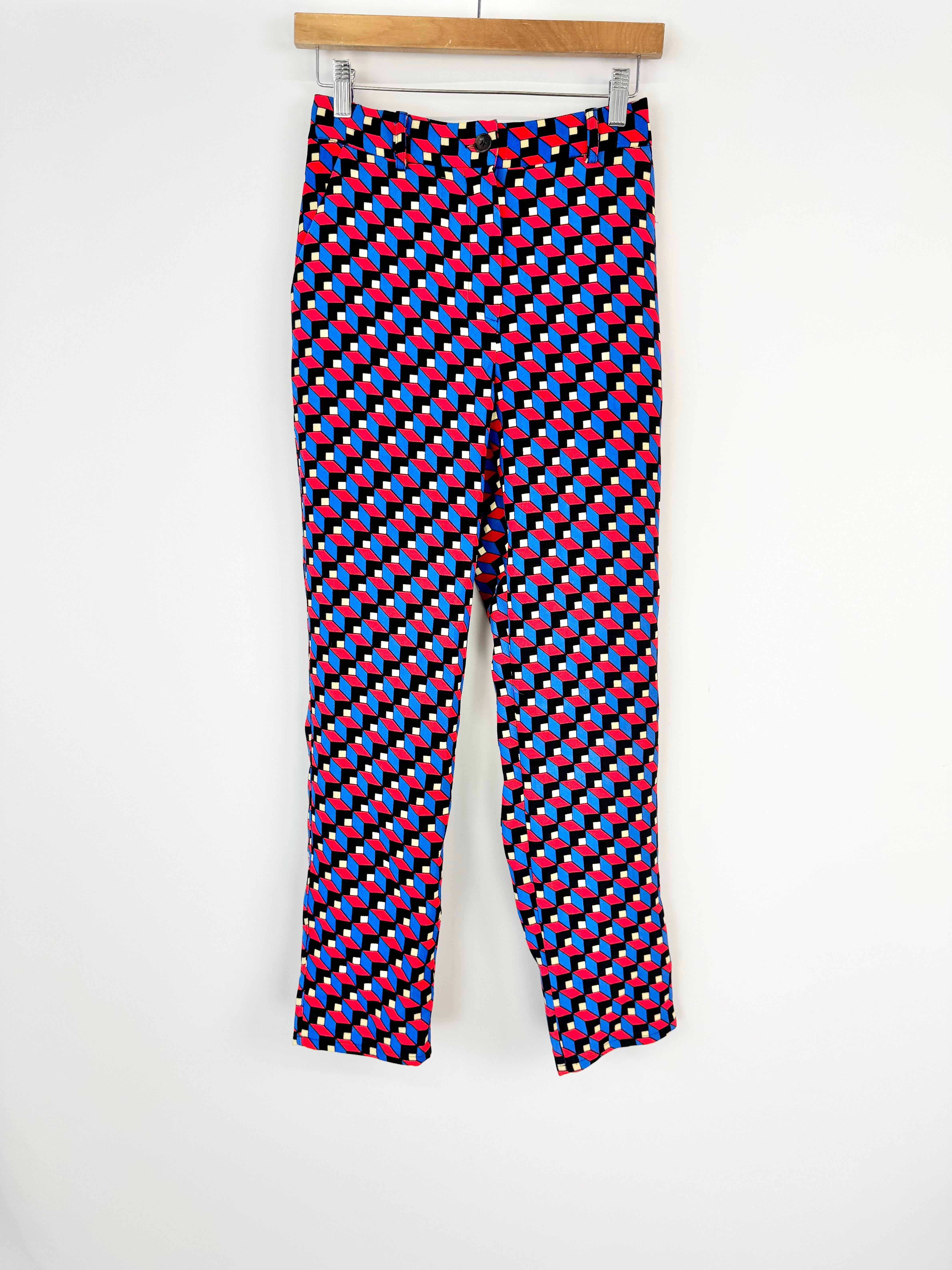 Olga de Polga Red, Blue Black & Cream Cubist Pattern Slacks - AU8