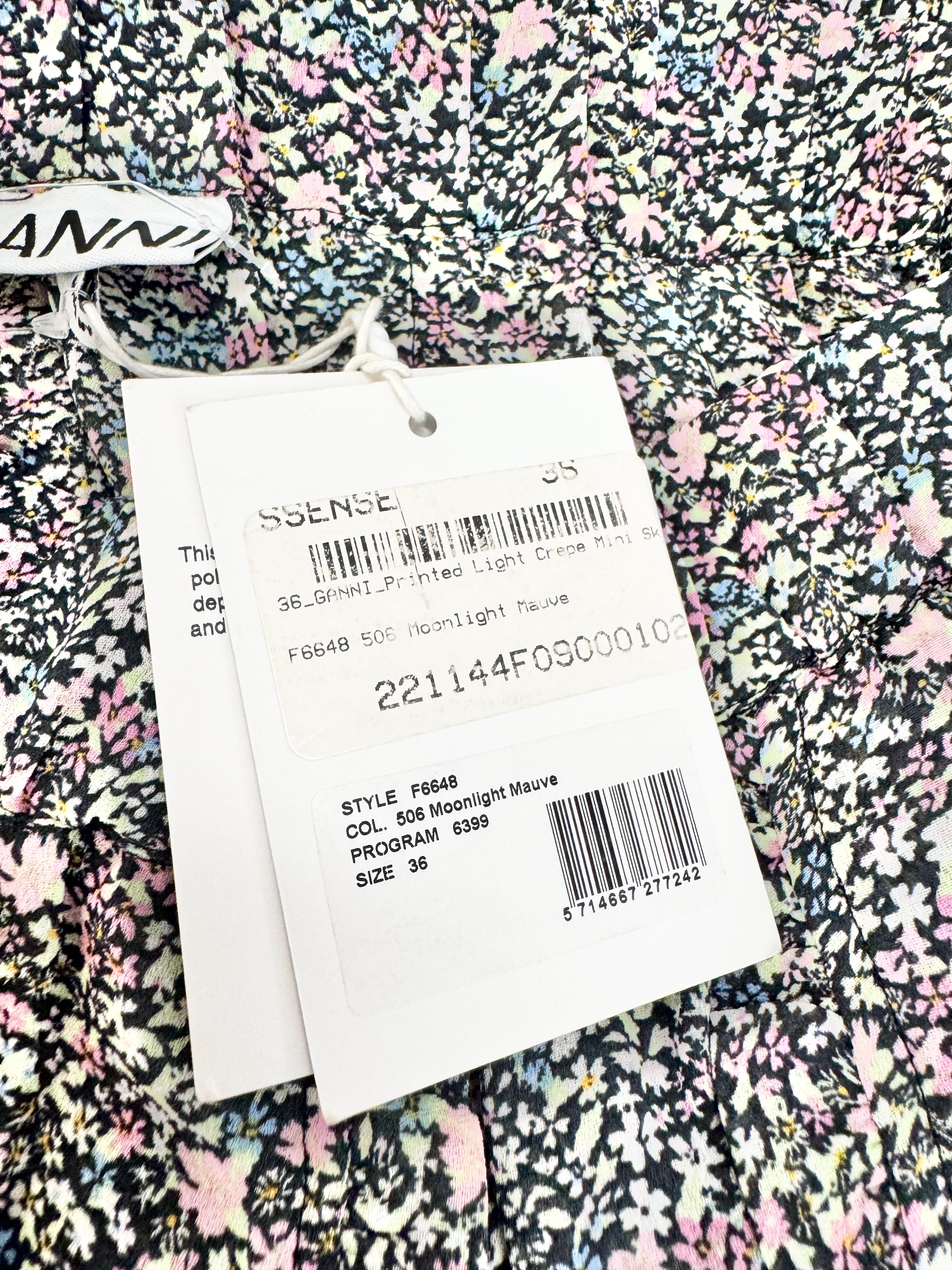 Ganni 'Printed Light Crepe Mini' Microfloral Skirt NWT - AU8