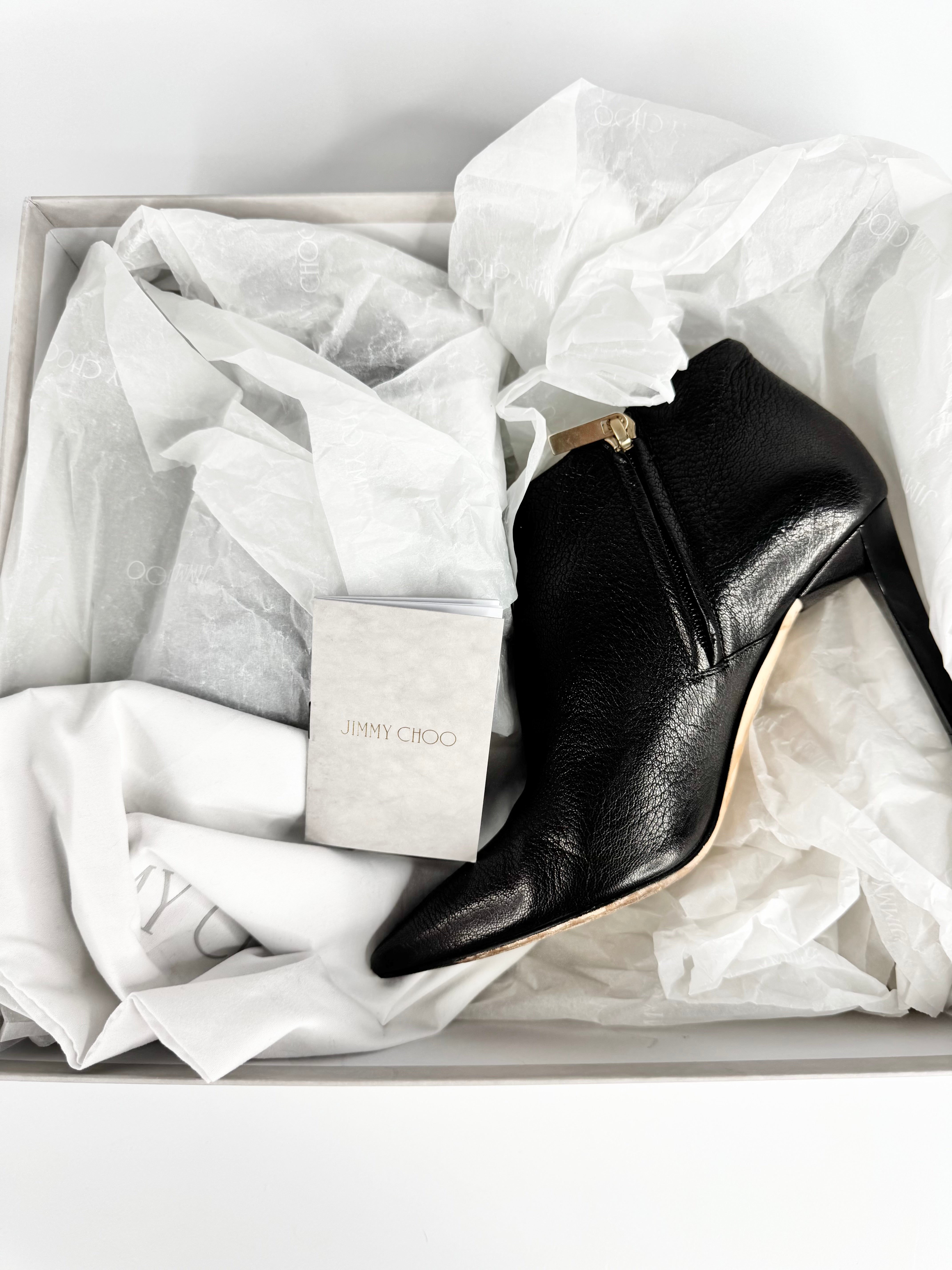 Jimmy Choo Black Grained Leather 'Liesel' Ankle Boots - EU36