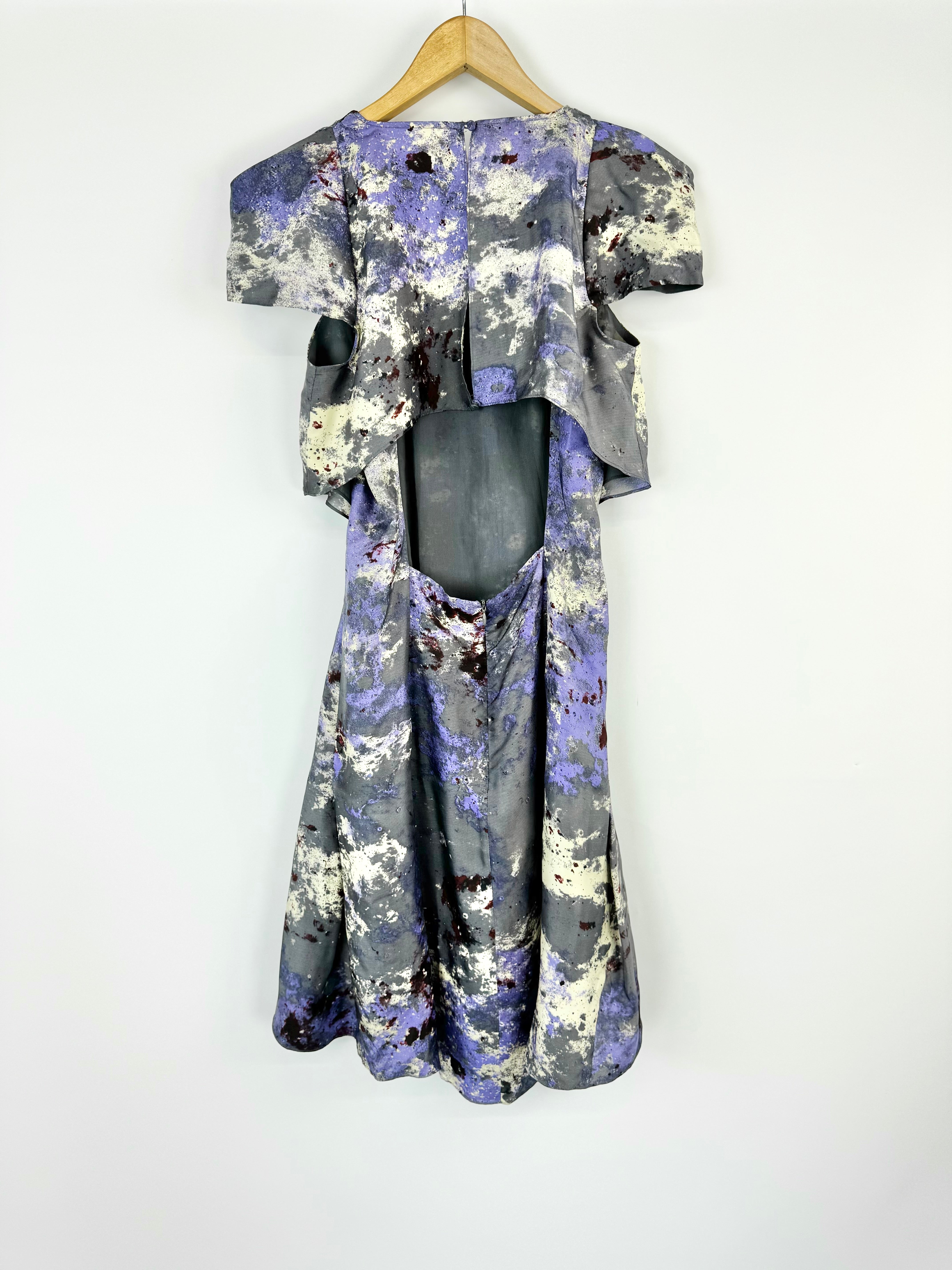 Bianca Spender Grey & Purple Silk Backless Cocktail Dress - AU6