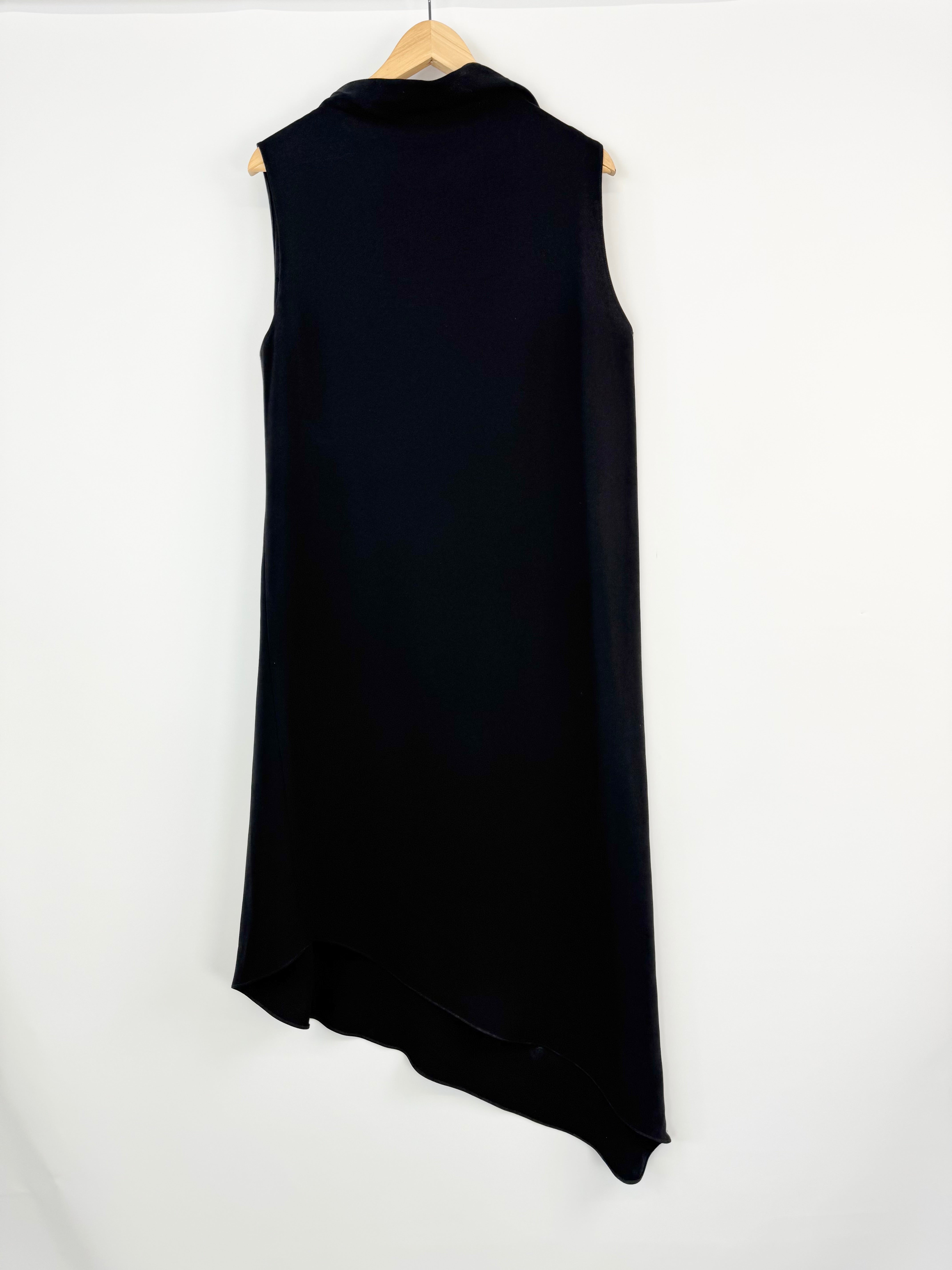Carla Zampatti Black Cowl Neck Asymmetrical Midi Dress - AU10