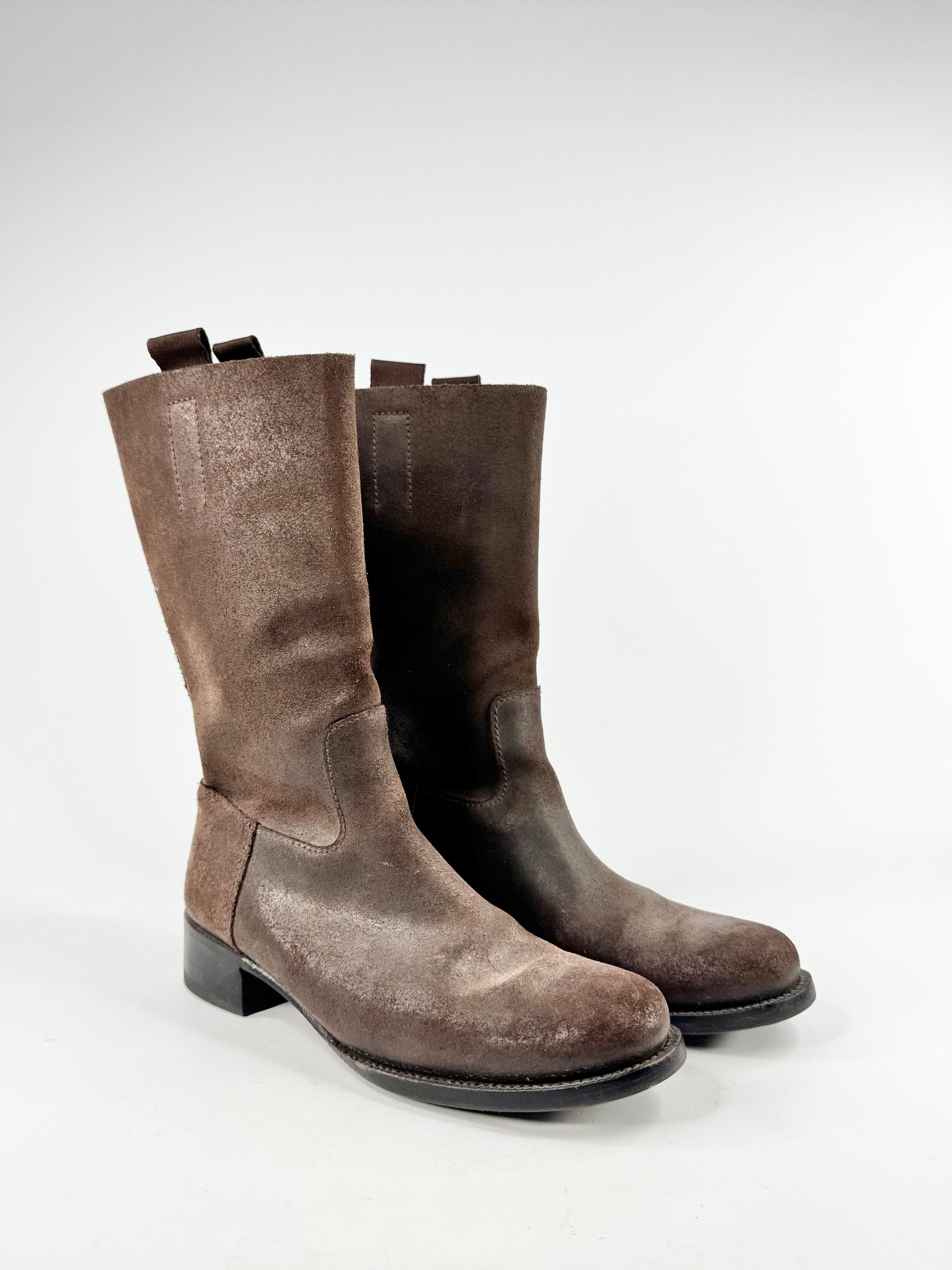 Vintage Prada Dark Brown Textured Suede Boots - EU38/39