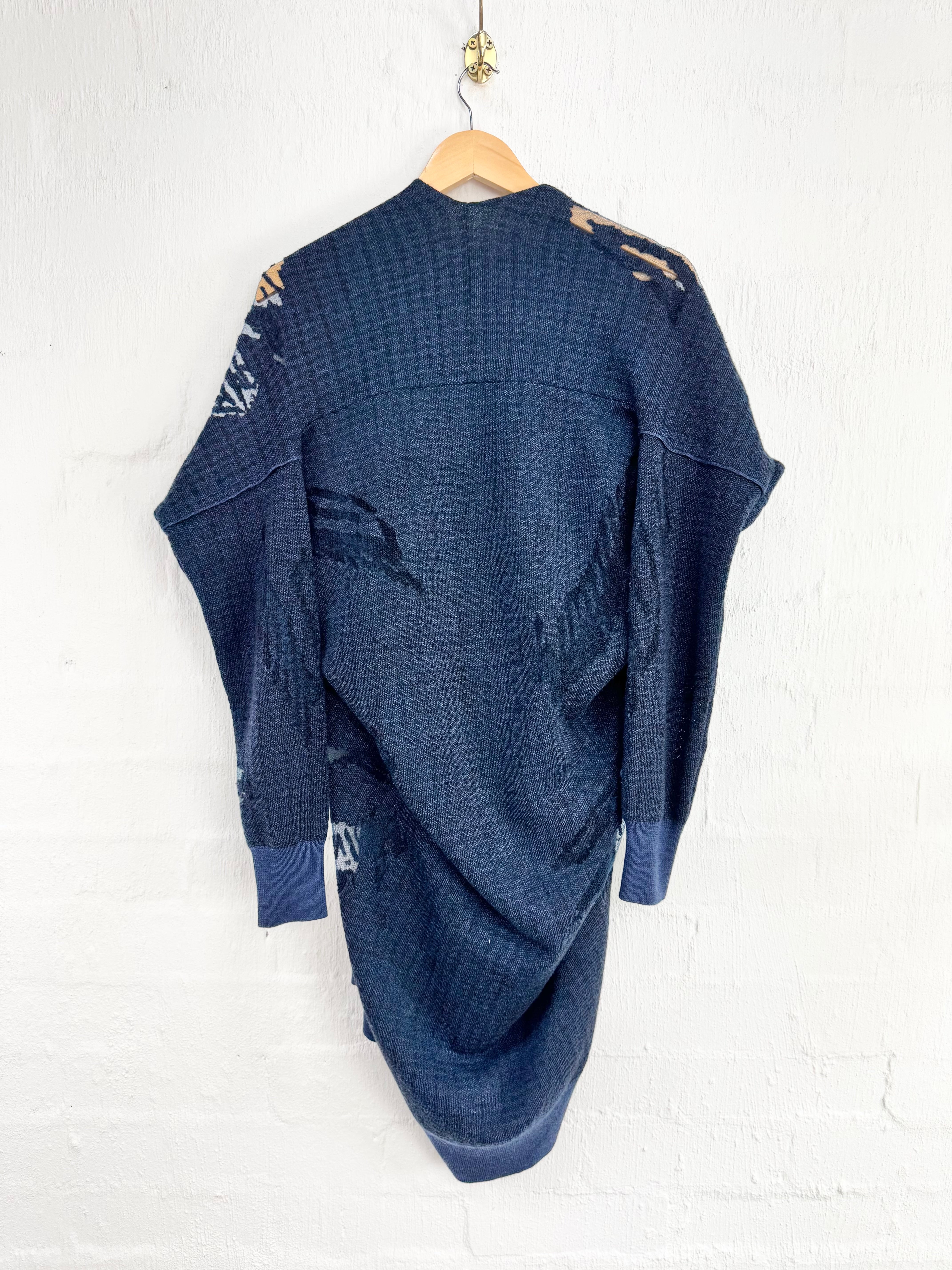 Scanlan Theodore Navy & Charcoal Houndstooth Pattern Mesh Match Cardigan - AU8/10