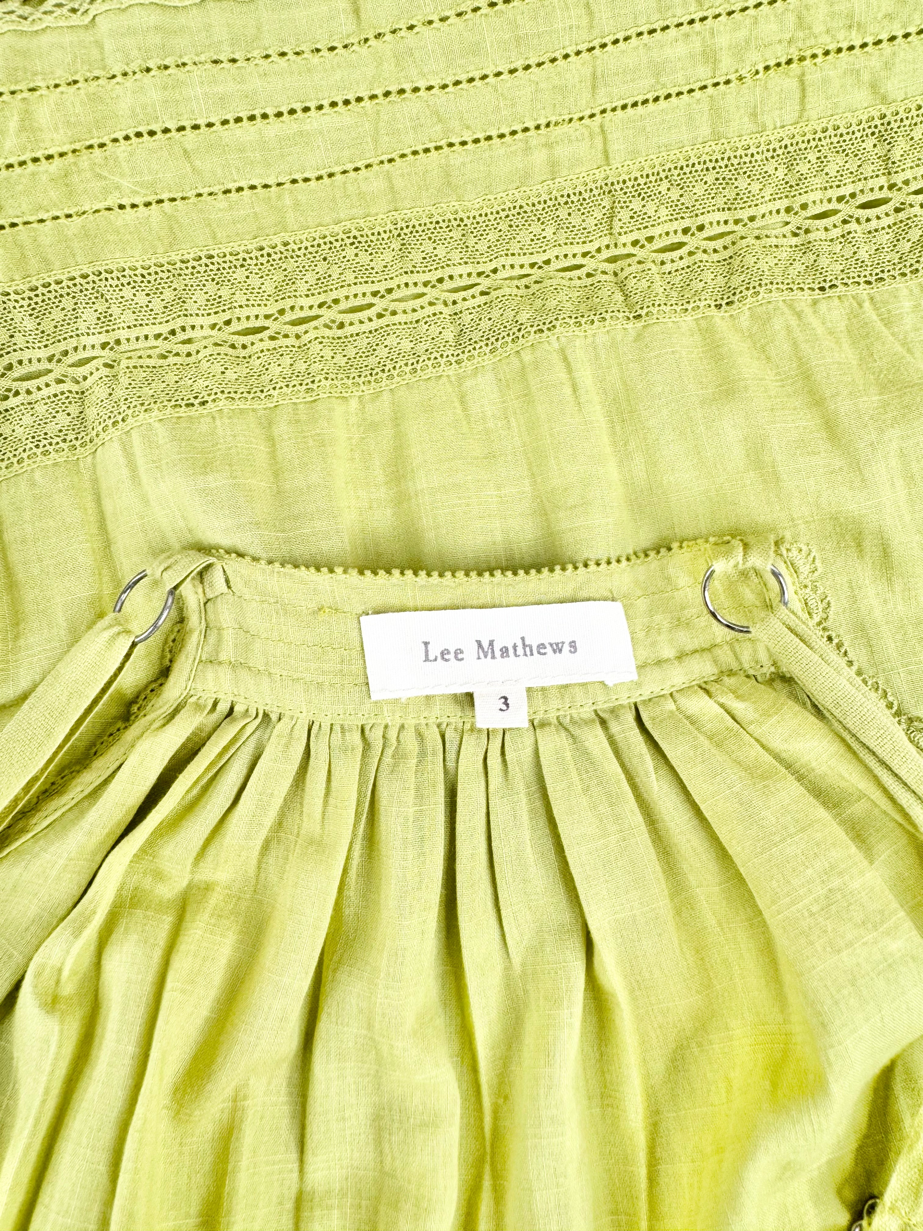 Lee Mathews Apple Green Linen Shift Dress - AU12/14