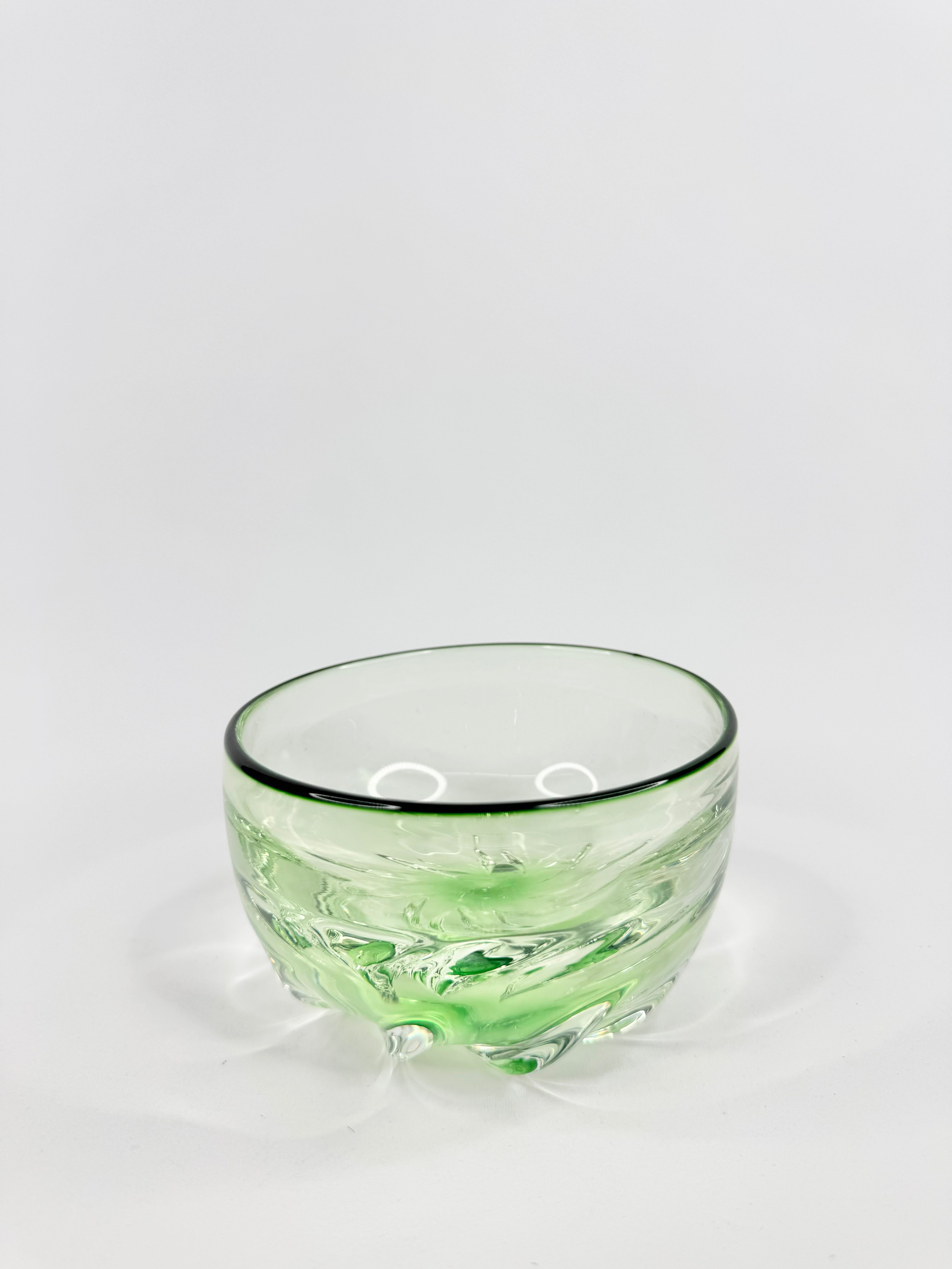 Orrefors Signed Eva Green Tinted Sculptured Art Glass Bowl