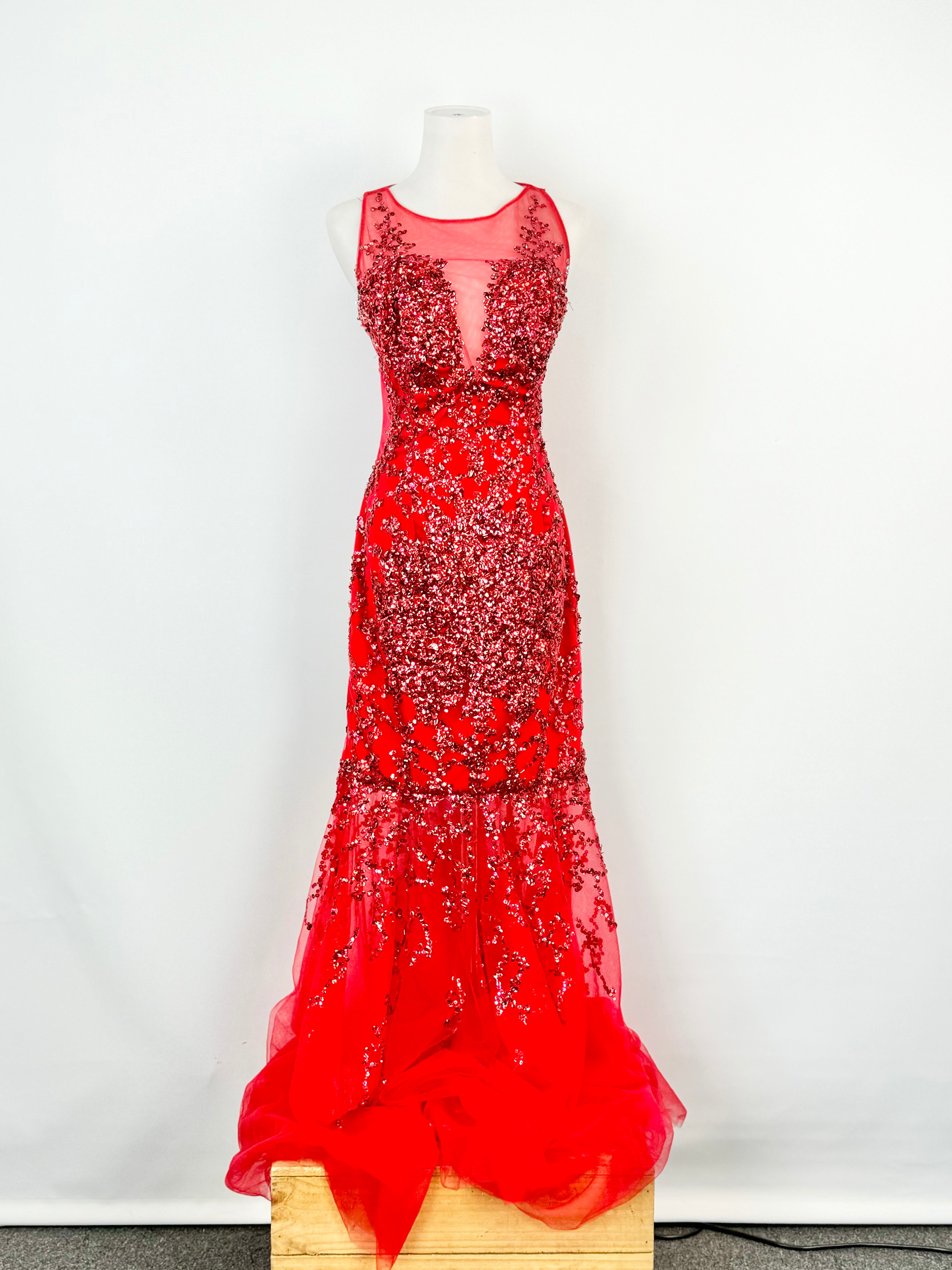 Portia & Scarlett Bright Red Sequin & Beaded Maxi Formal Dress - AU12
