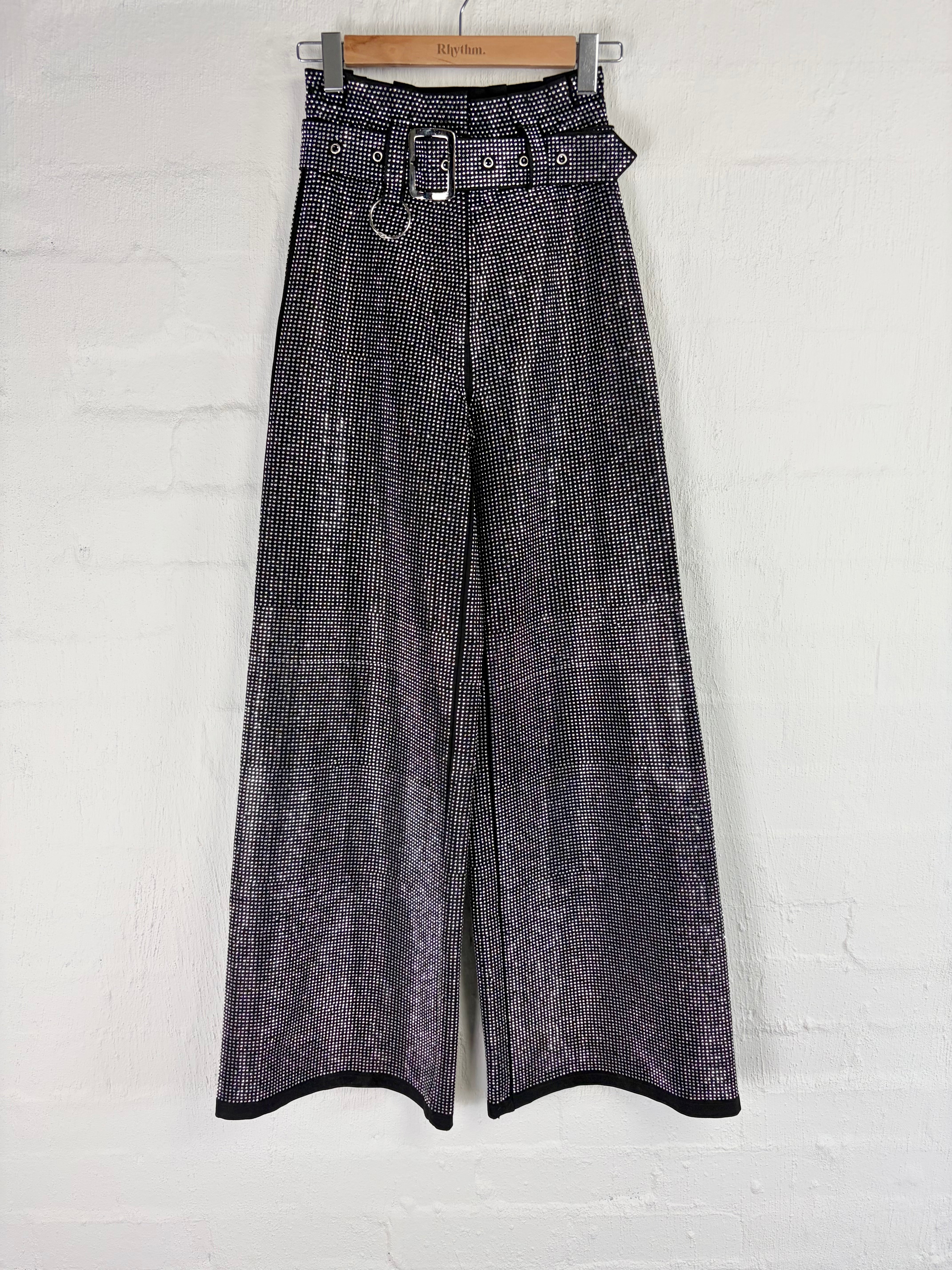 I.AM.GIA Black Rhinestone Embellished High Waisted Belted Slacks - AU6